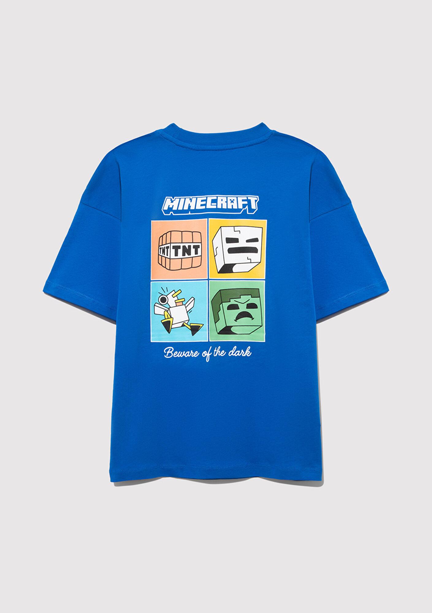Mavi Minecraft Baskılı Mavi Tişört Oversize / Geniş Kesim 6610342-82491