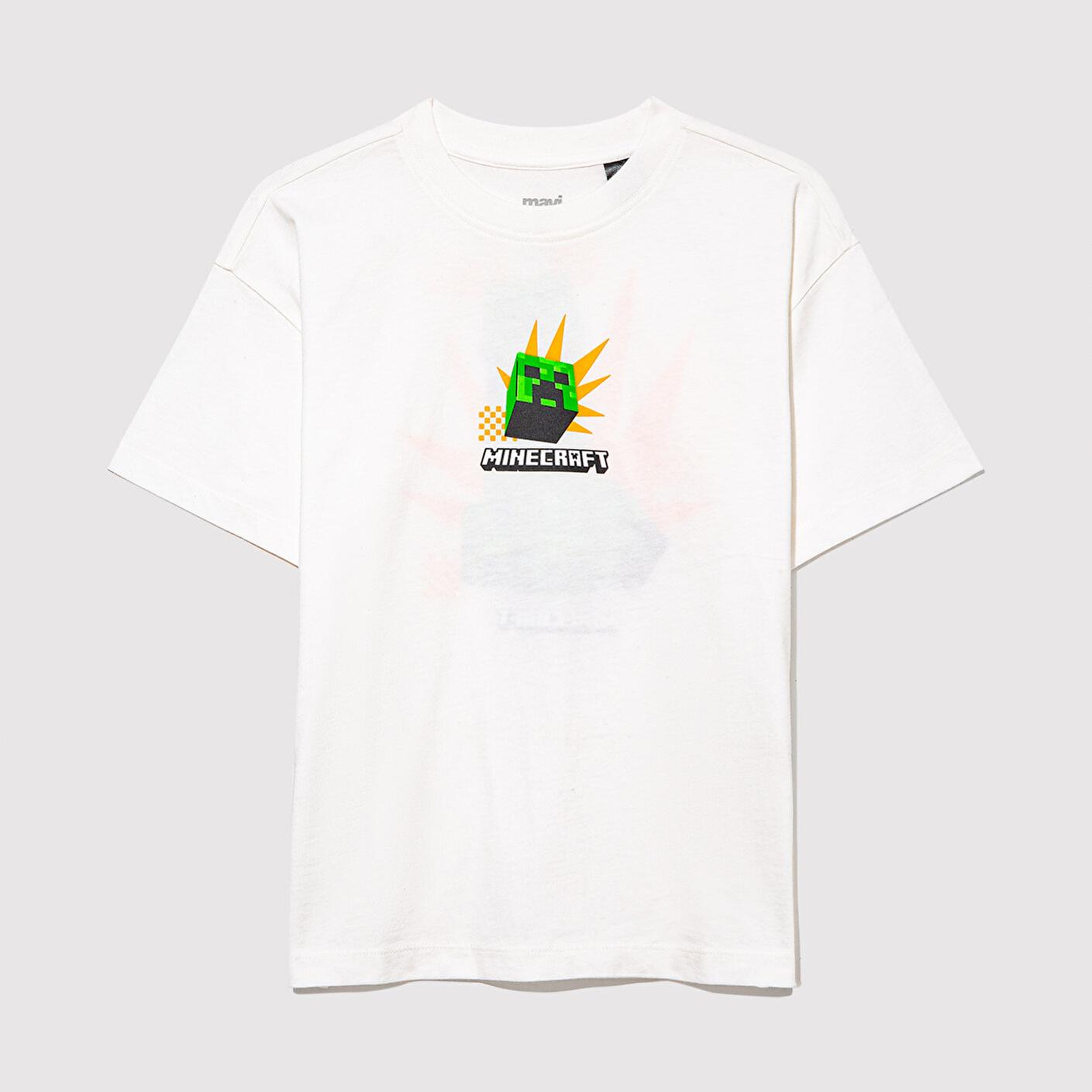 Mavi Minecraft Baskılı Ekru Tişört Oversize / Geniş Kesim 6610340-70057
