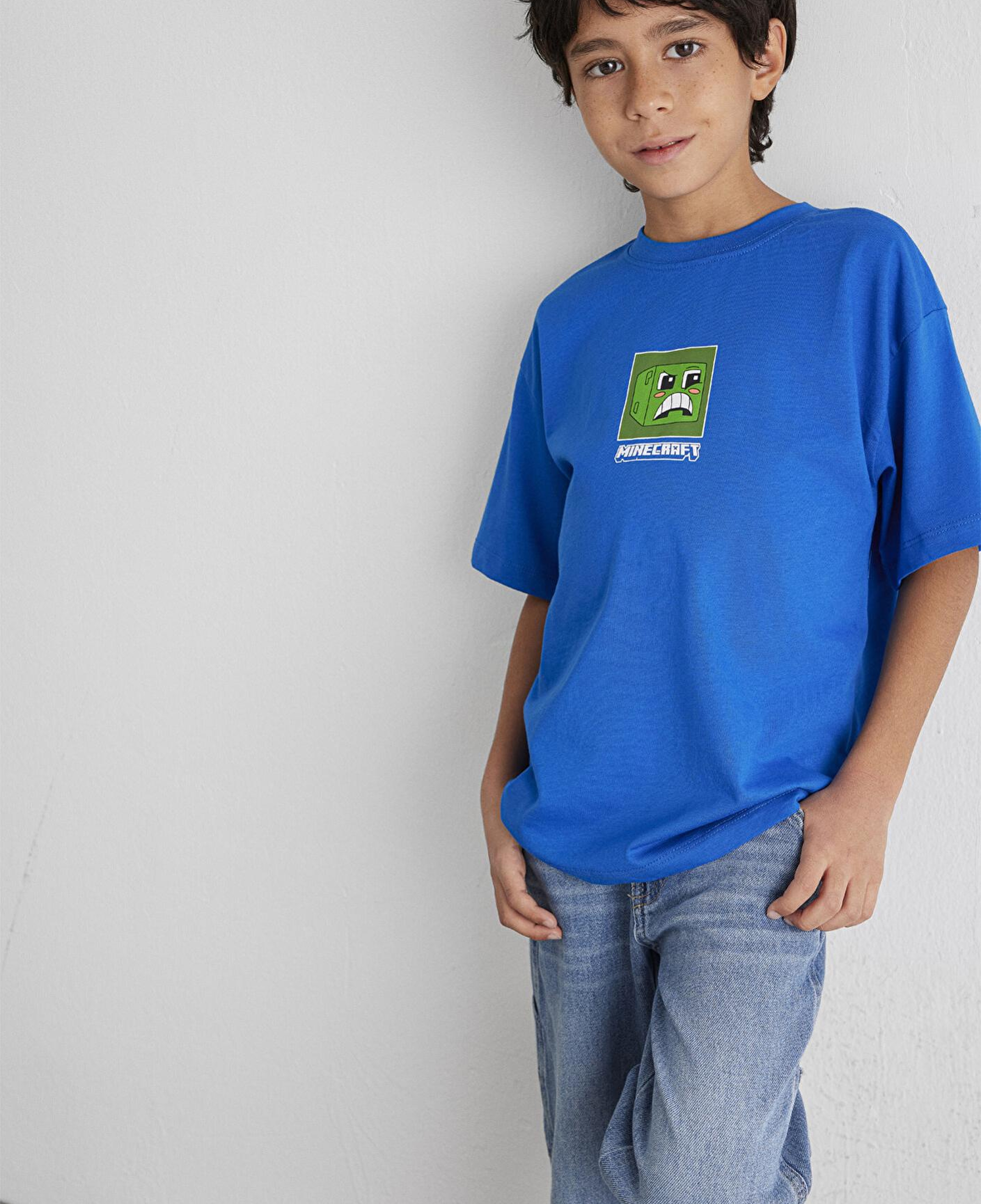 Mavi Minecraft Baskılı Mavi Tişört Oversize / Geniş Kesim 6610342-82491