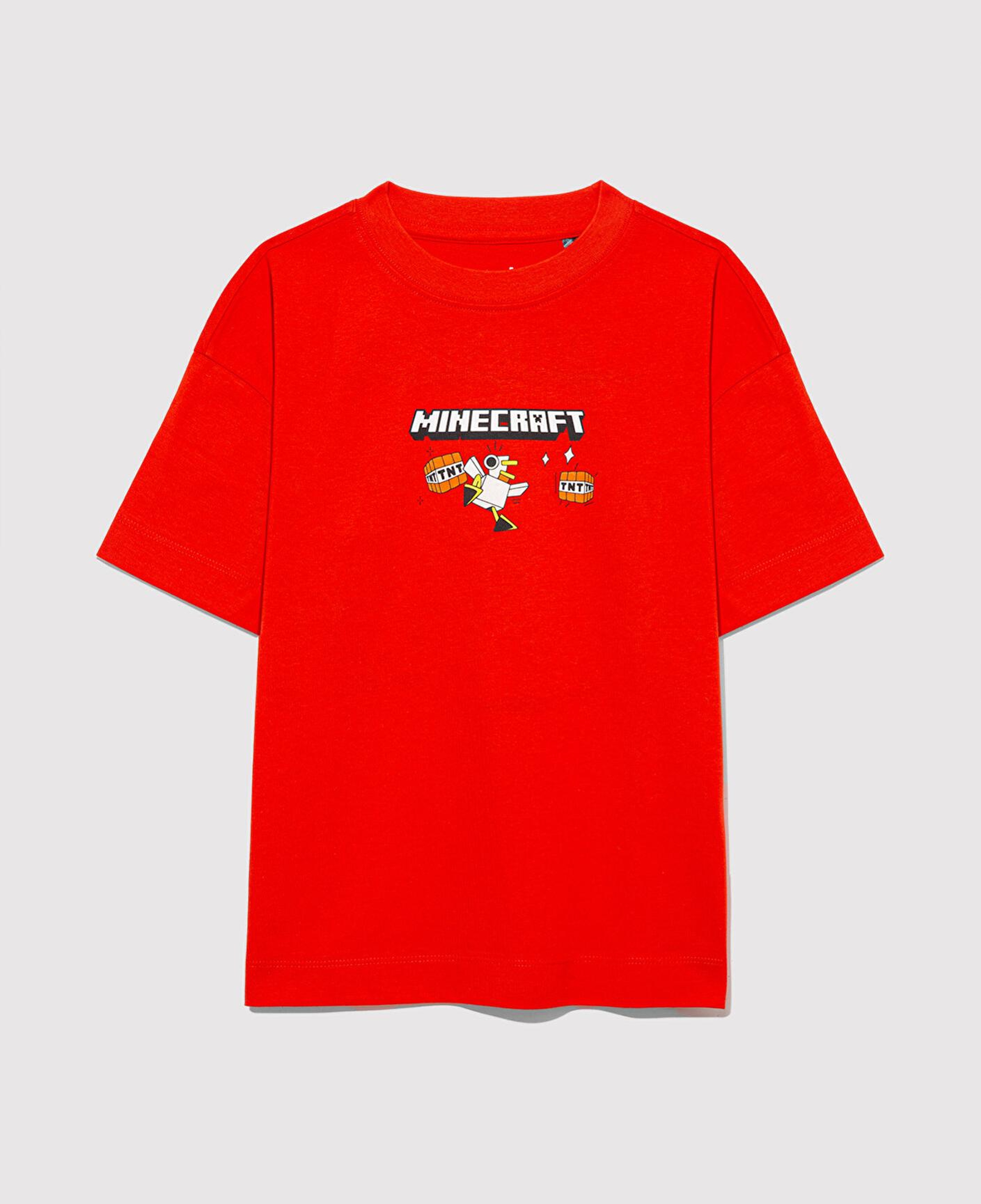 Mavi Minecraft Baskılı Kırmızı Tişört Oversize / Geniş Kesim 6610343-88523