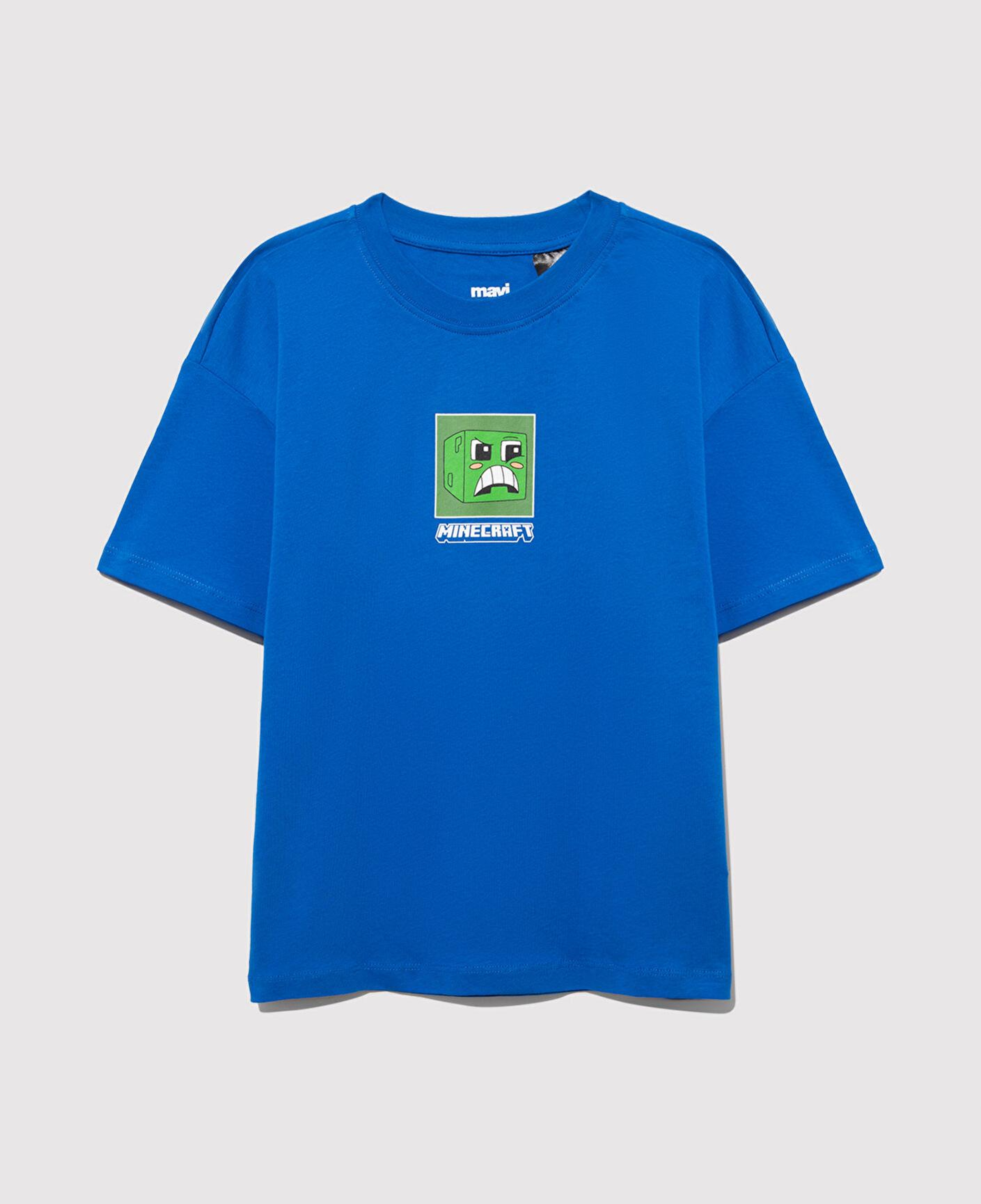 Mavi Minecraft Baskılı Mavi Tişört Oversize / Geniş Kesim 6610342-82491