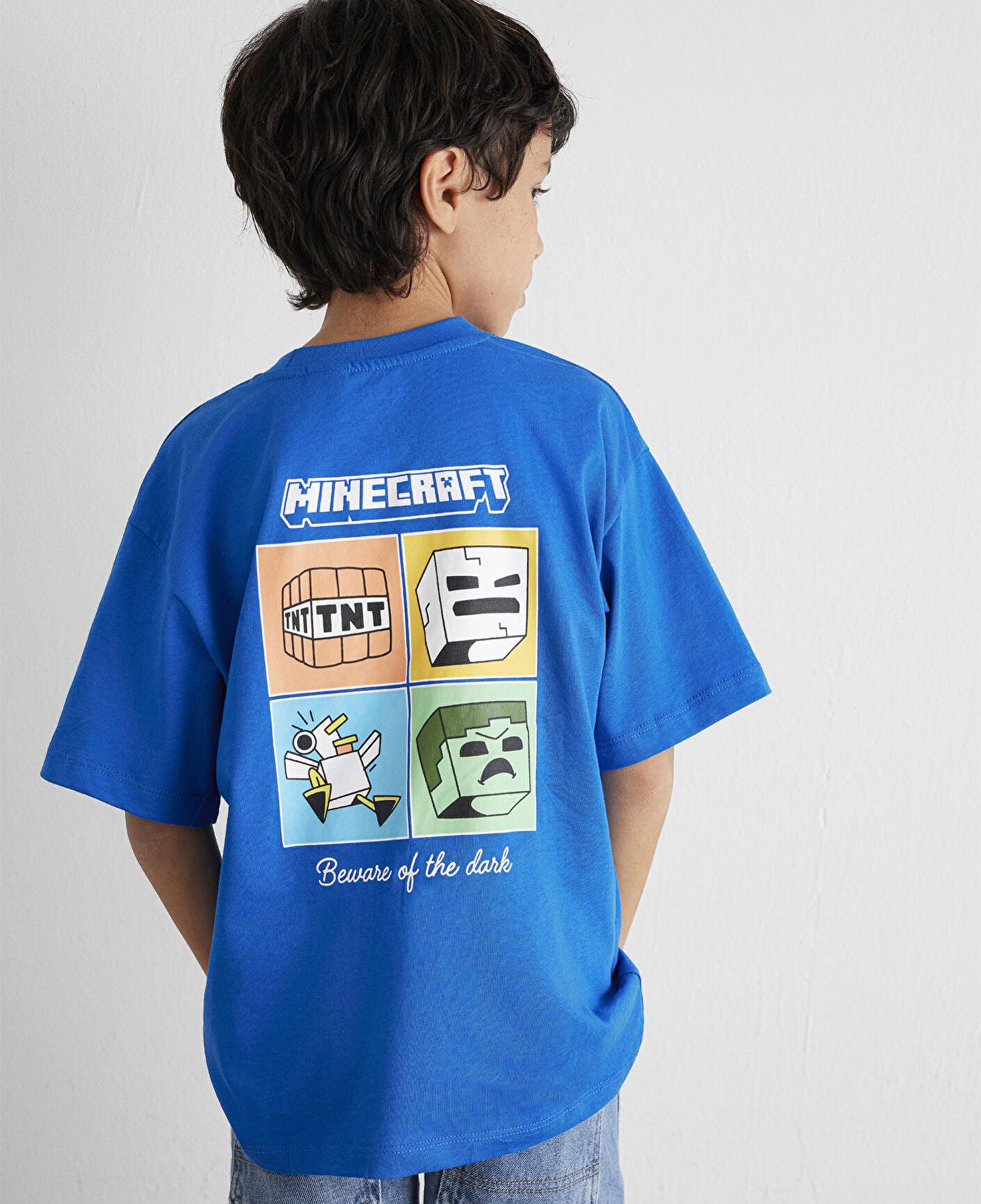 Mavi Minecraft Baskılı Mavi Tişört Oversize / Geniş Kesim 6610342-82491