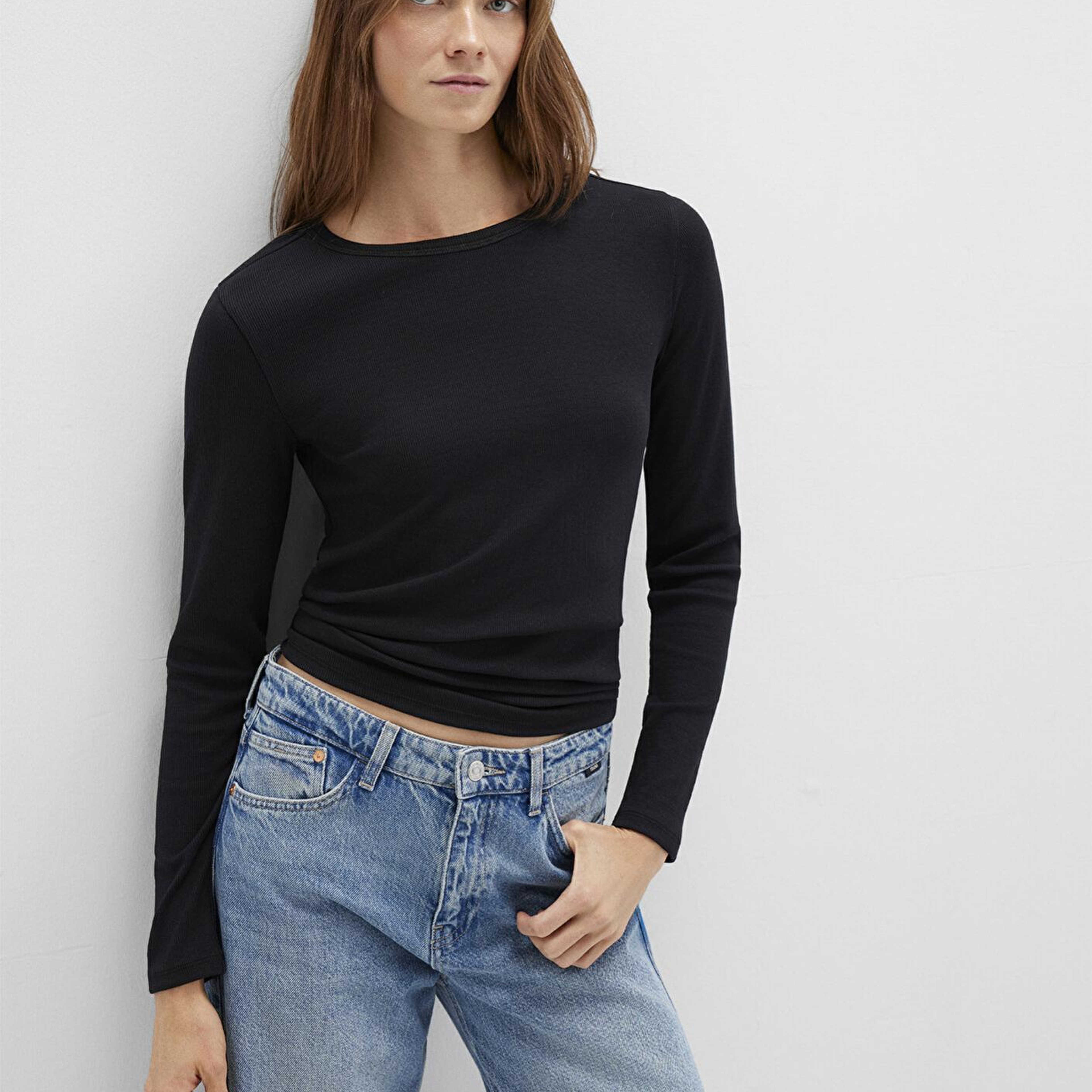 Mavi Uzun Kollu Siyah Basic Tişört Fitted / Vücuda Oturan Kesim 1613040-900