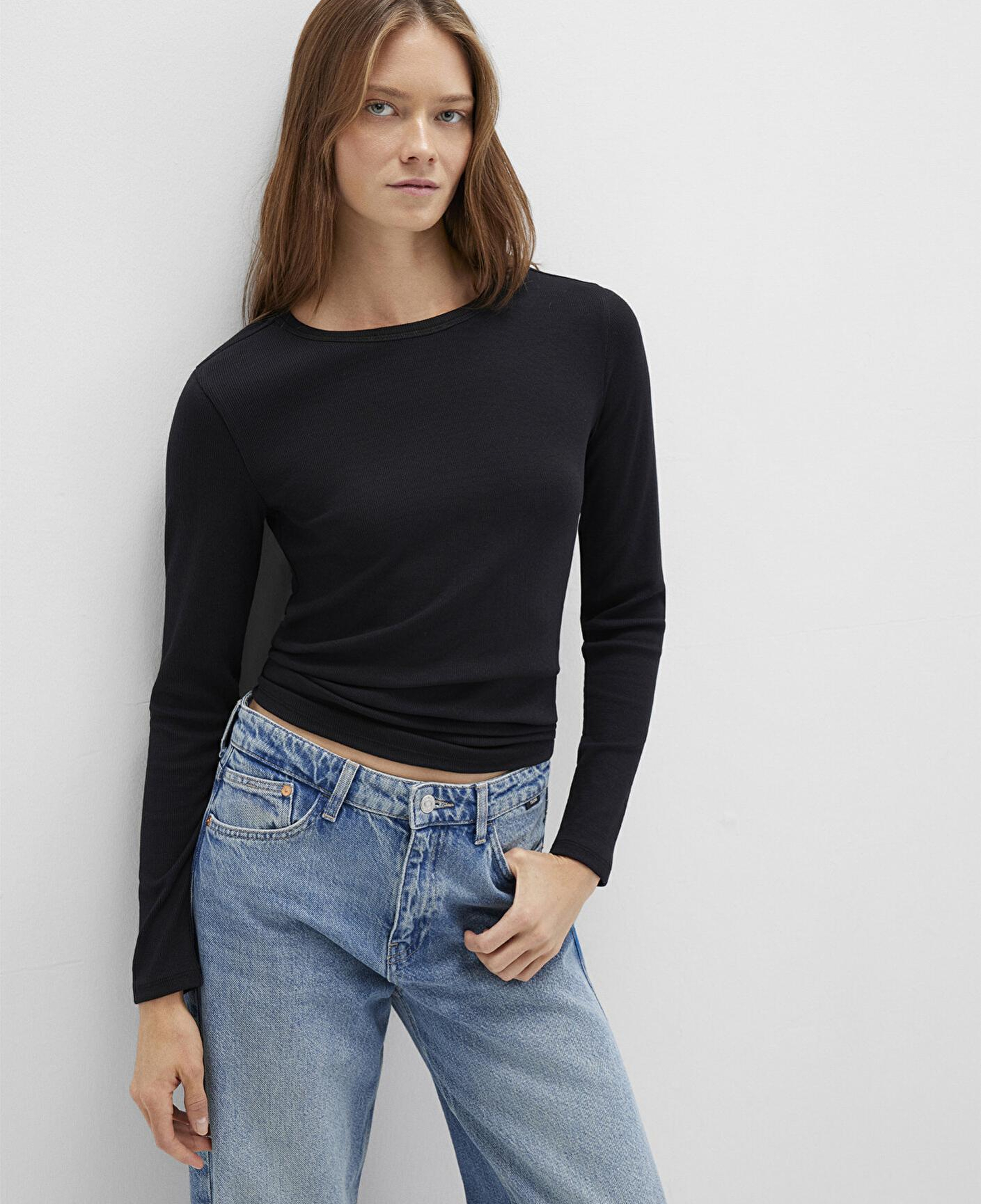 Mavi Uzun Kollu Siyah Basic Tişört Fitted / Vücuda Oturan Kesim 1613040-900