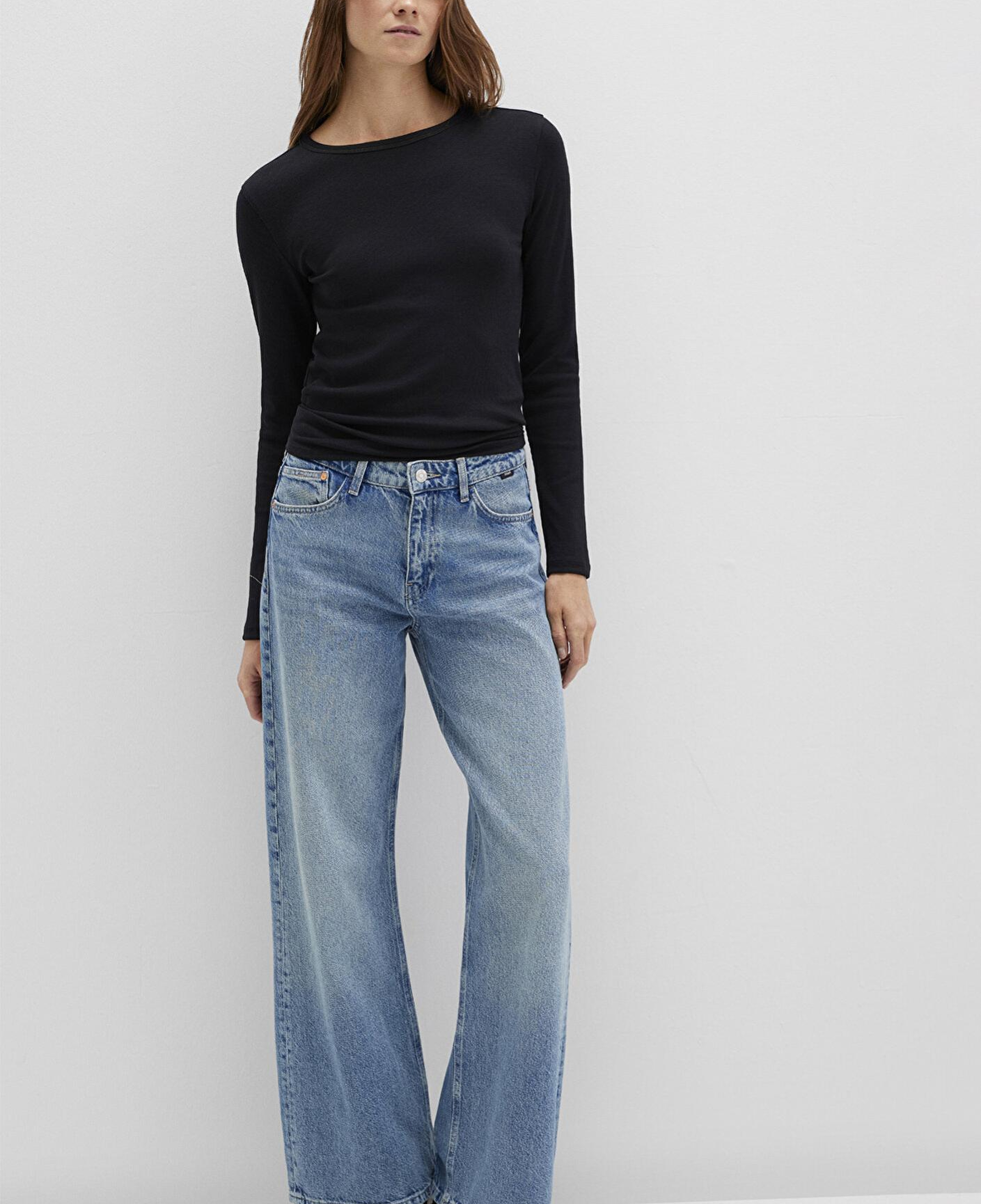 Mavi Uzun Kollu Siyah Basic Tişört Fitted / Vücuda Oturan Kesim 1613040-900