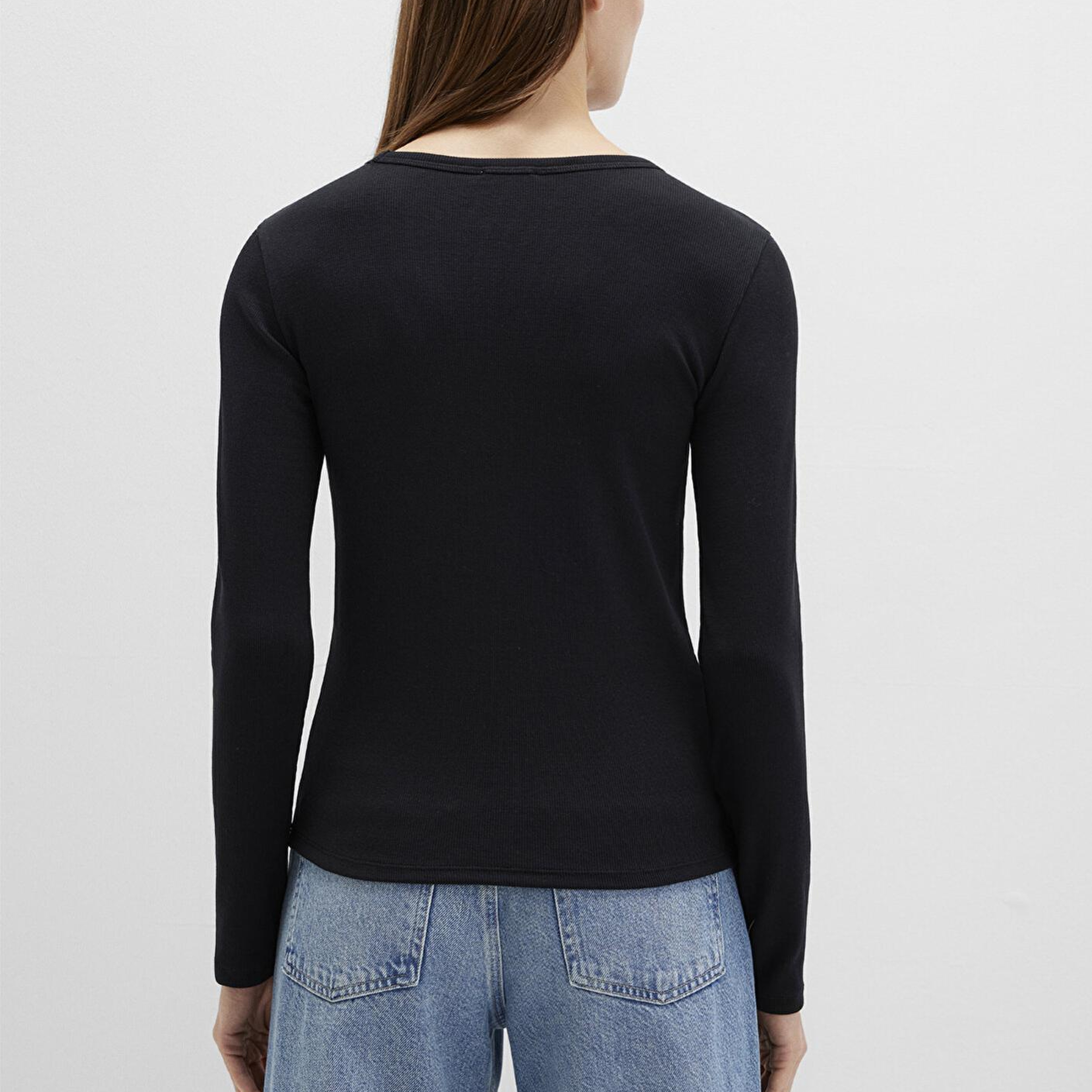 Mavi Uzun Kollu Siyah Basic Tişört Fitted / Vücuda Oturan Kesim 1613040-900