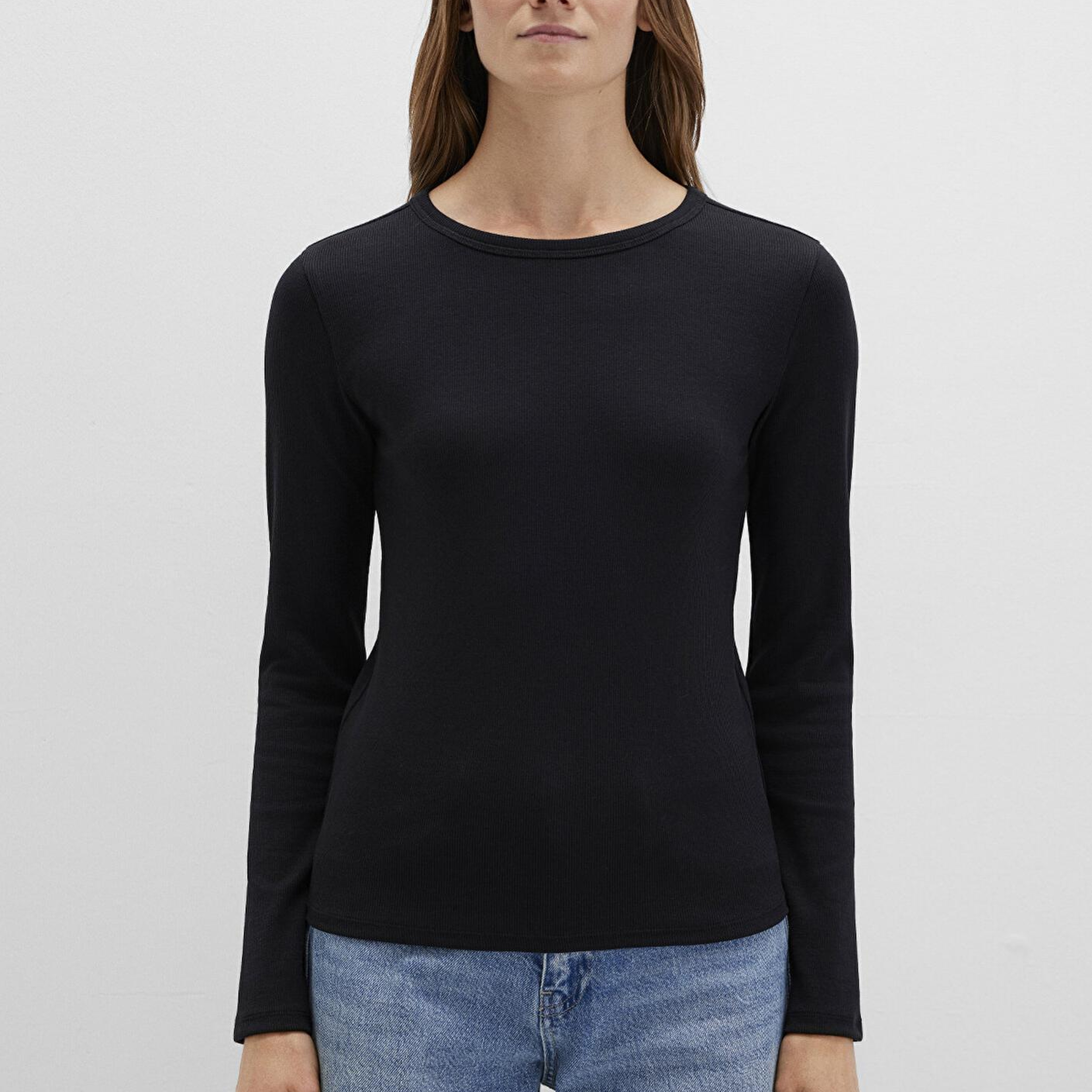 Mavi Uzun Kollu Siyah Basic Tişört Fitted / Vücuda Oturan Kesim 1613040-900