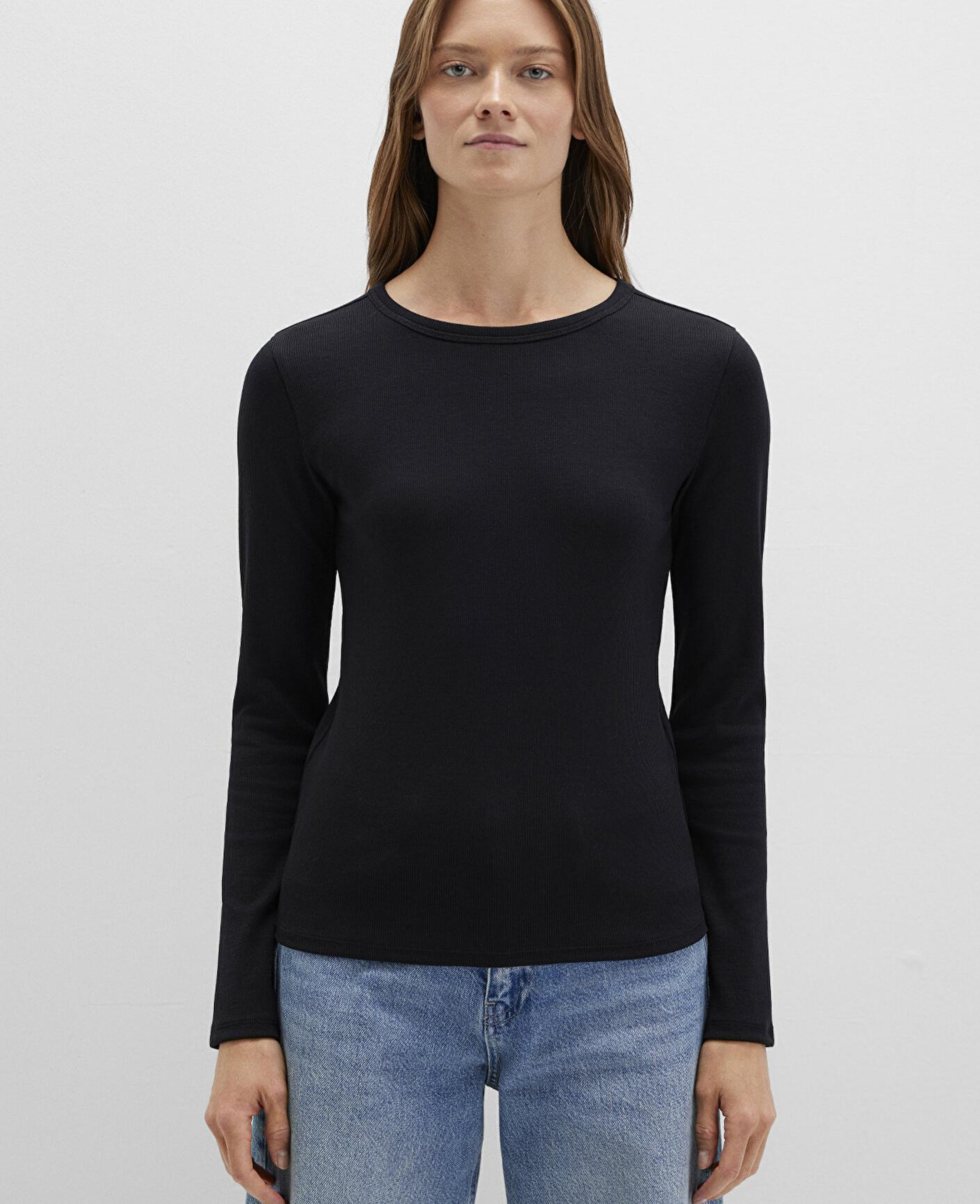 Mavi Uzun Kollu Siyah Basic Tişört Fitted / Vücuda Oturan Kesim 1613040-900