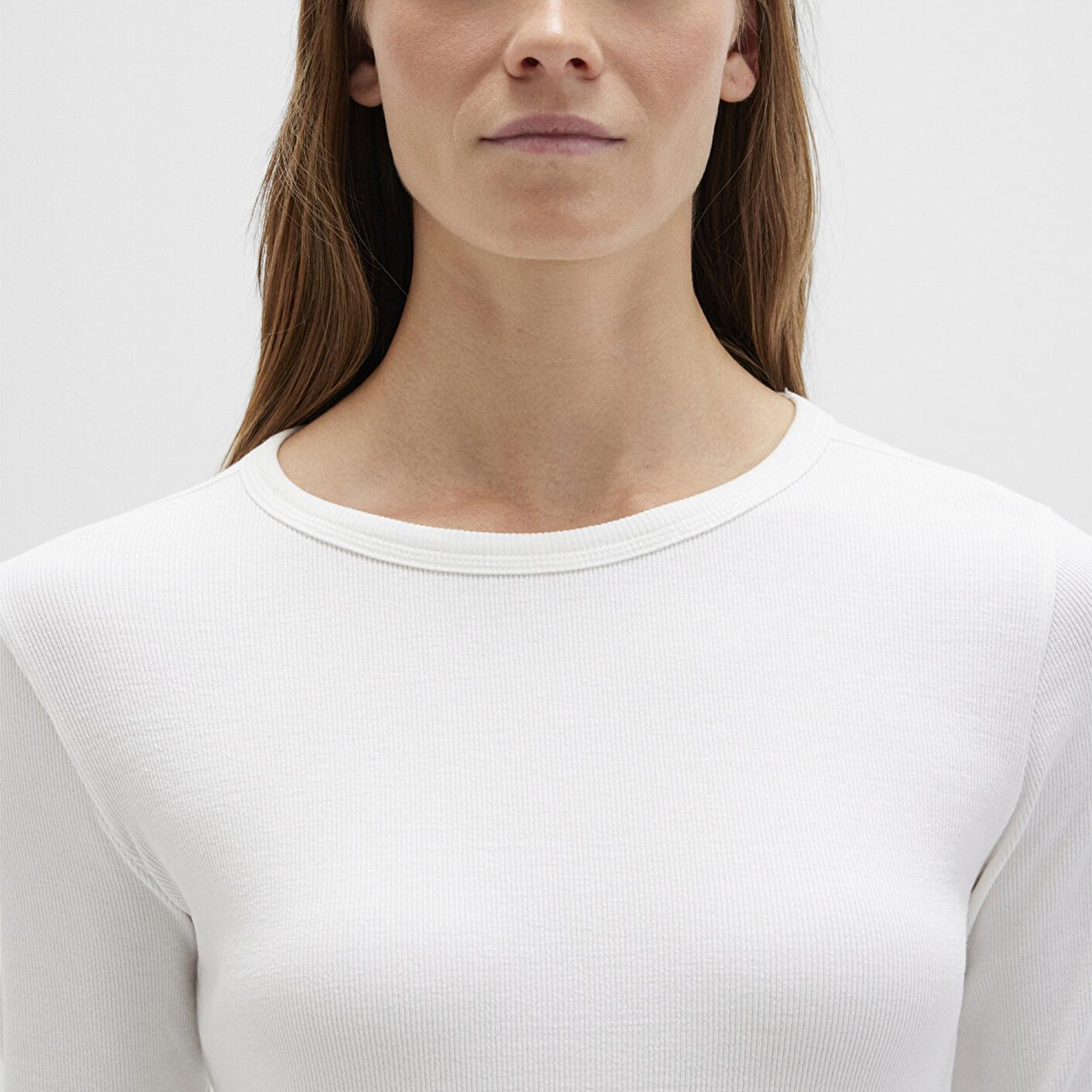 Mavi Uzun Kollu Ekru Basic Tişört Fitted / Vücuda Oturan Kesim 1613040-70057