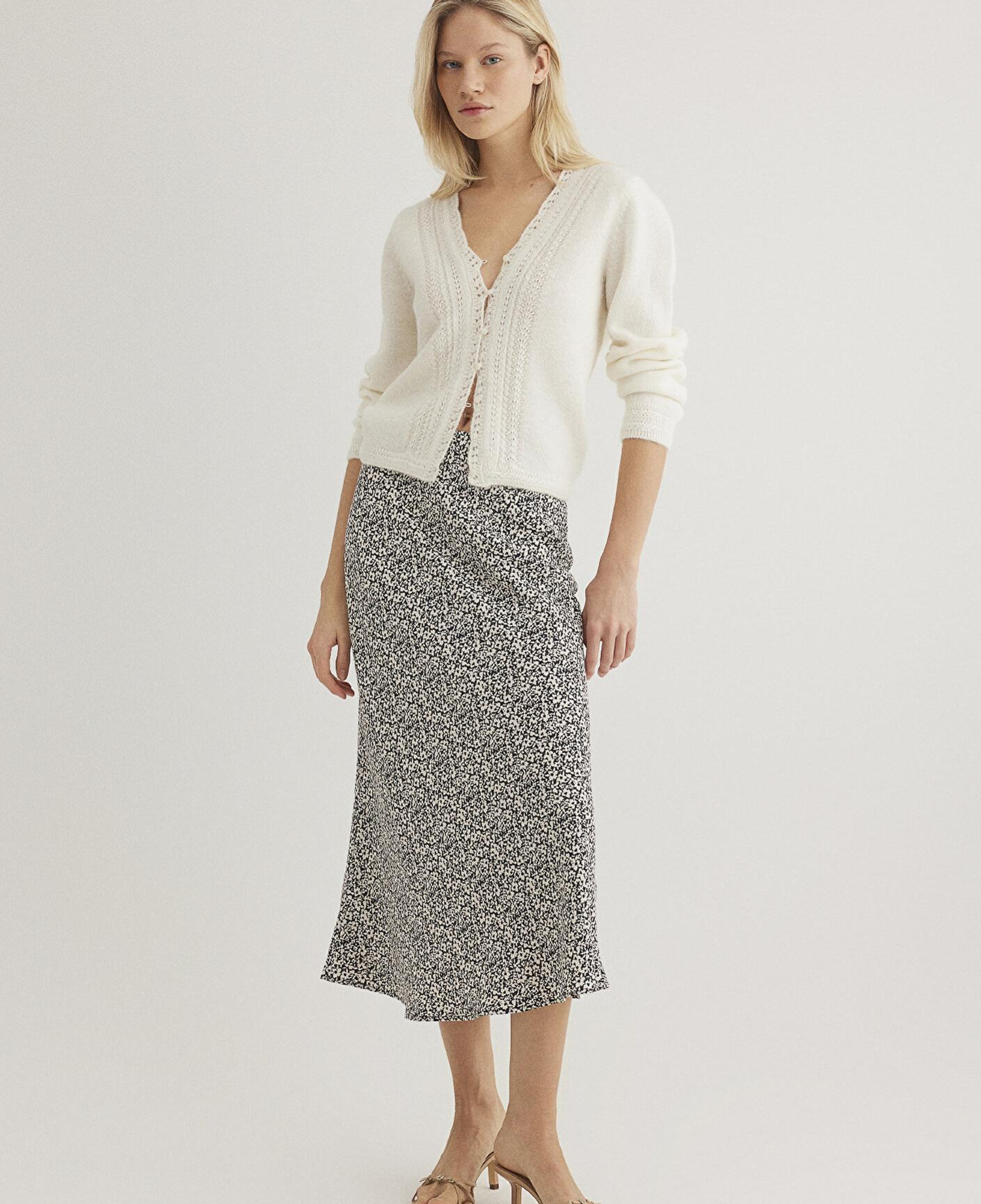 Mavi Baskılı Bej Midi Etek 1310583-89851