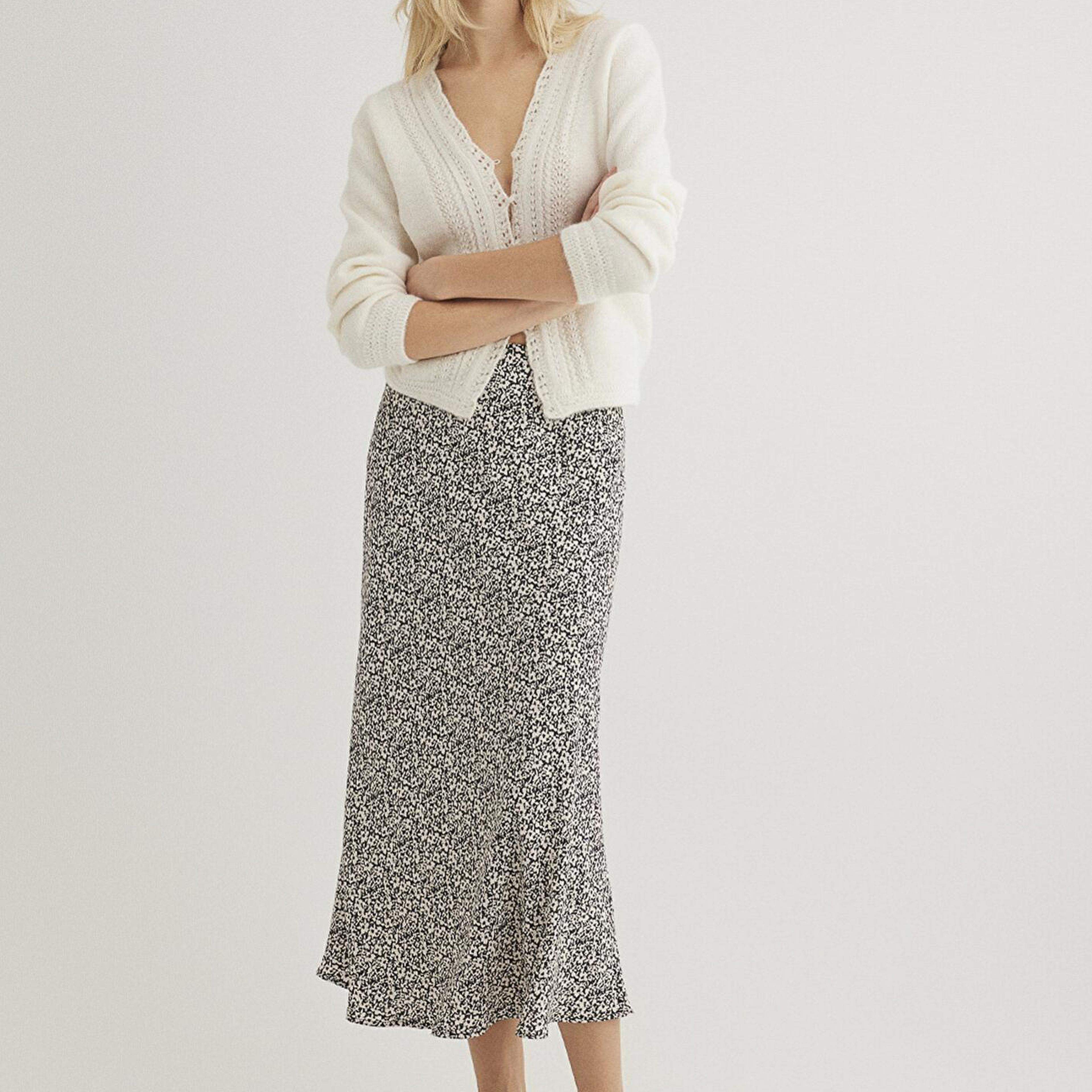 Mavi Baskılı Bej Midi Etek 1310583-89851