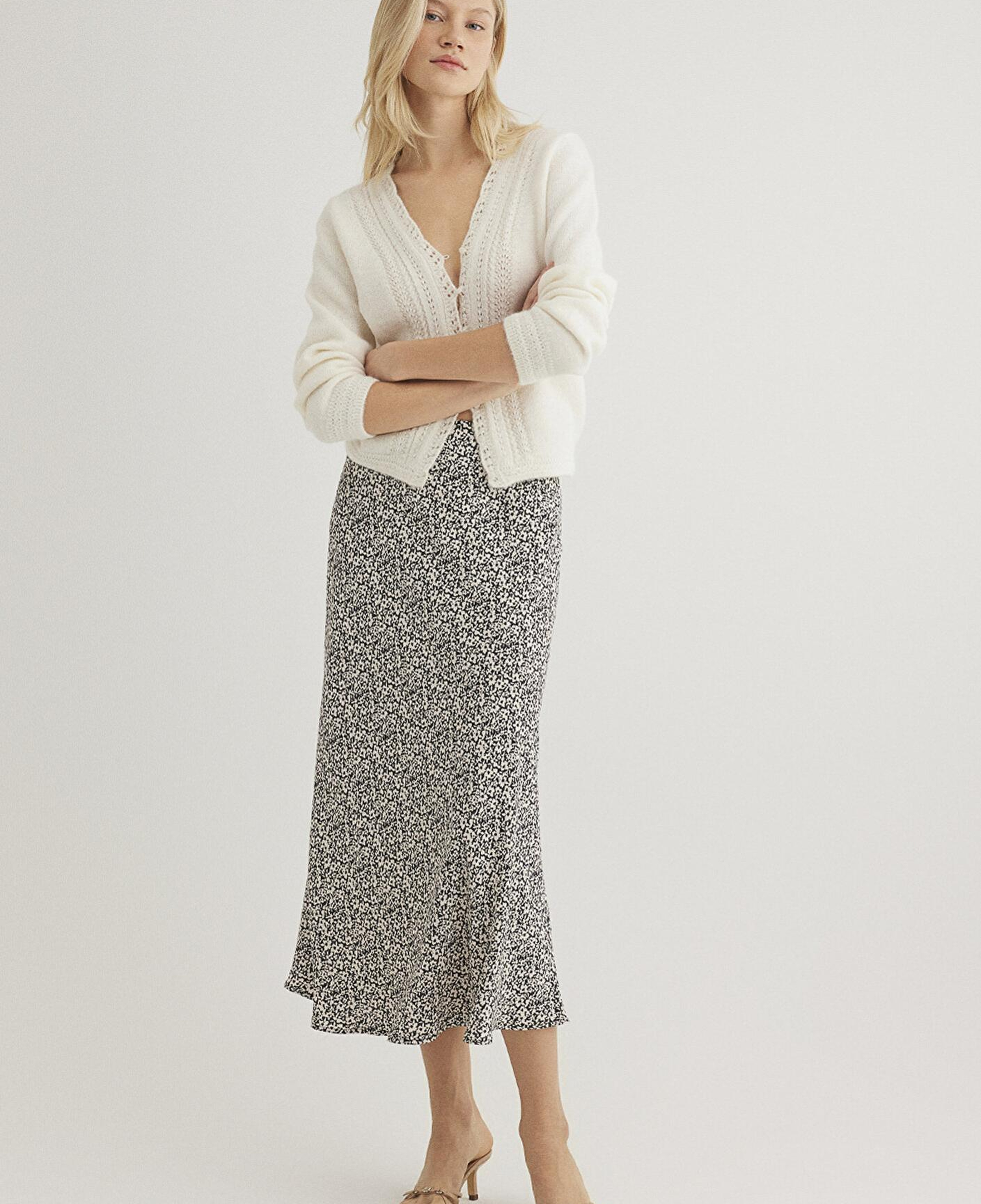 Mavi Baskılı Bej Midi Etek 1310583-89851