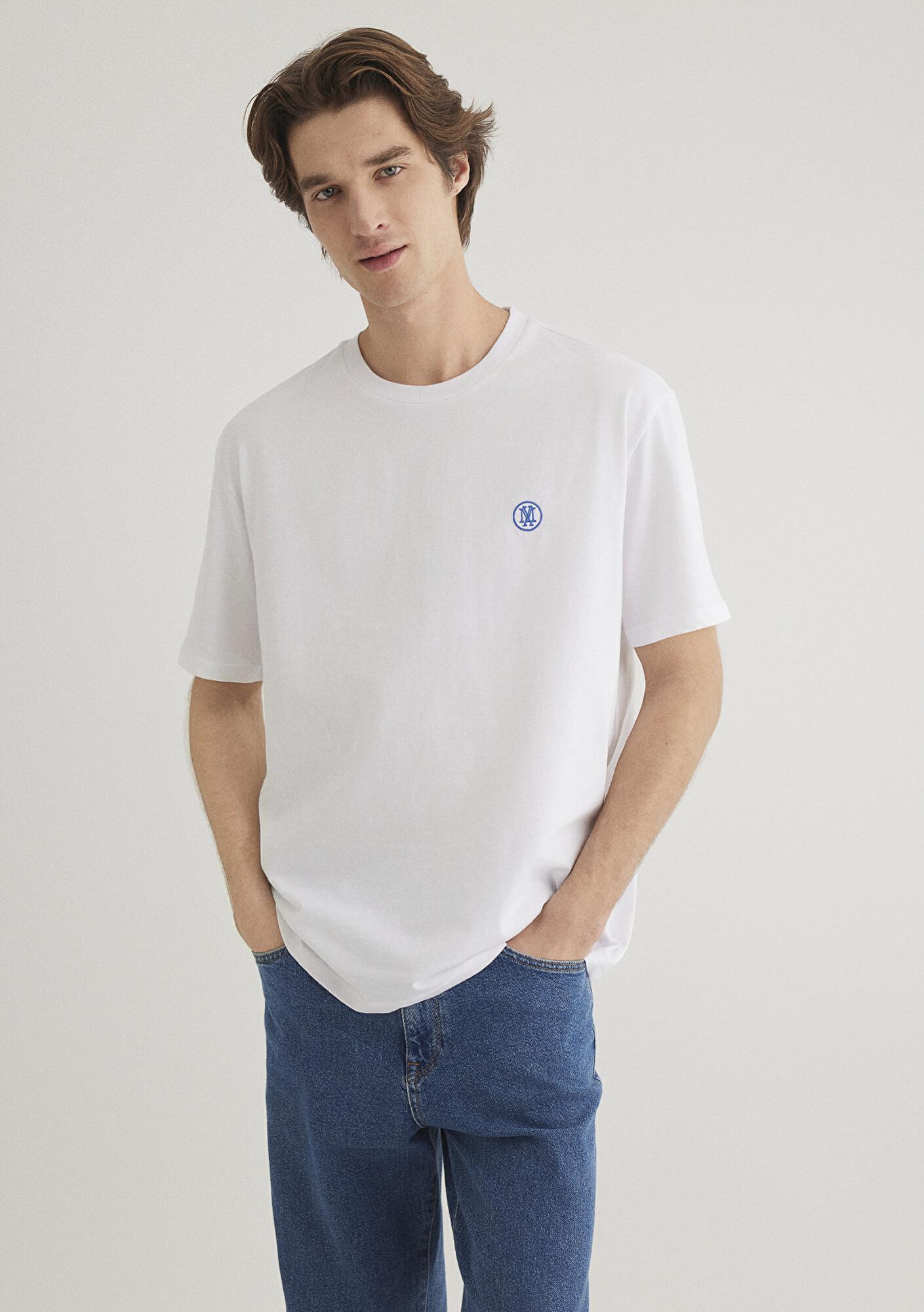 Mavi 2li Mavi Mühür Logo Nakışlı Erkek Tişört Loose Fit / Bol Rahat Kesim 0612545-620