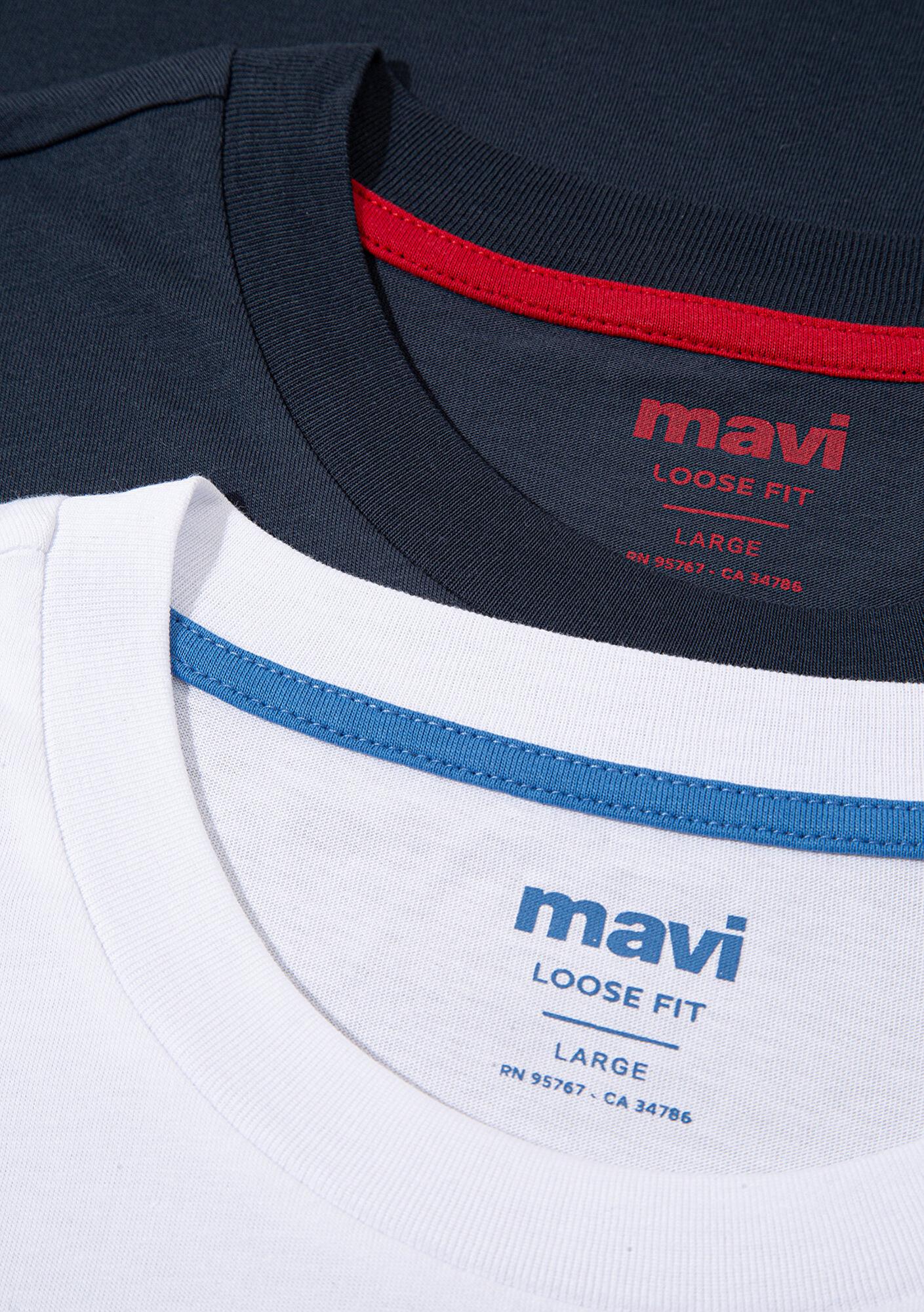 Mavi 2li Mavi Mühür Logo Nakışlı Erkek Tişört Loose Fit / Bol Rahat Kesim 0612545-620