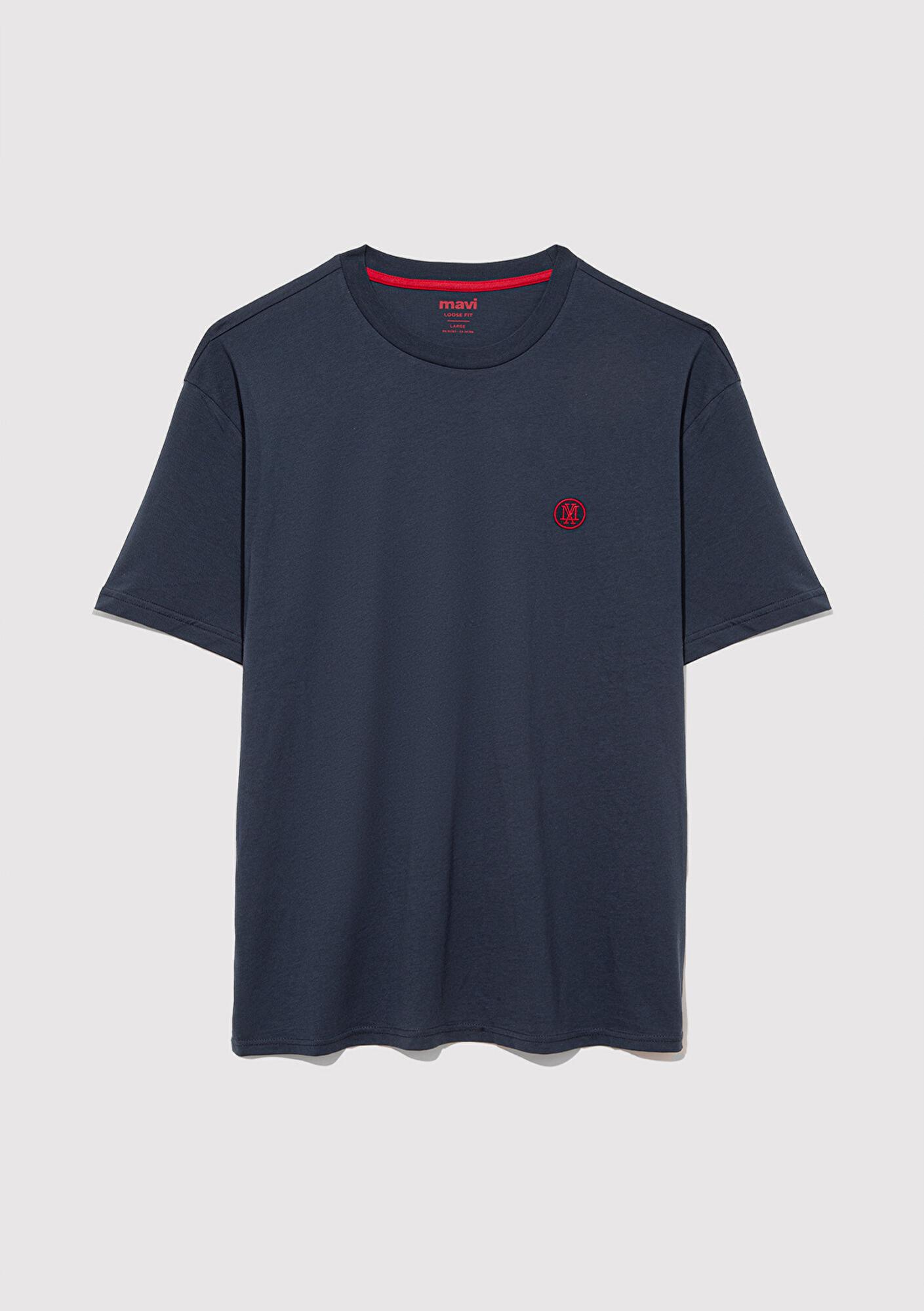 Mavi 2li Mavi Mühür Logo Nakışlı Erkek Tişört Loose Fit / Bol Rahat Kesim 0612545-620