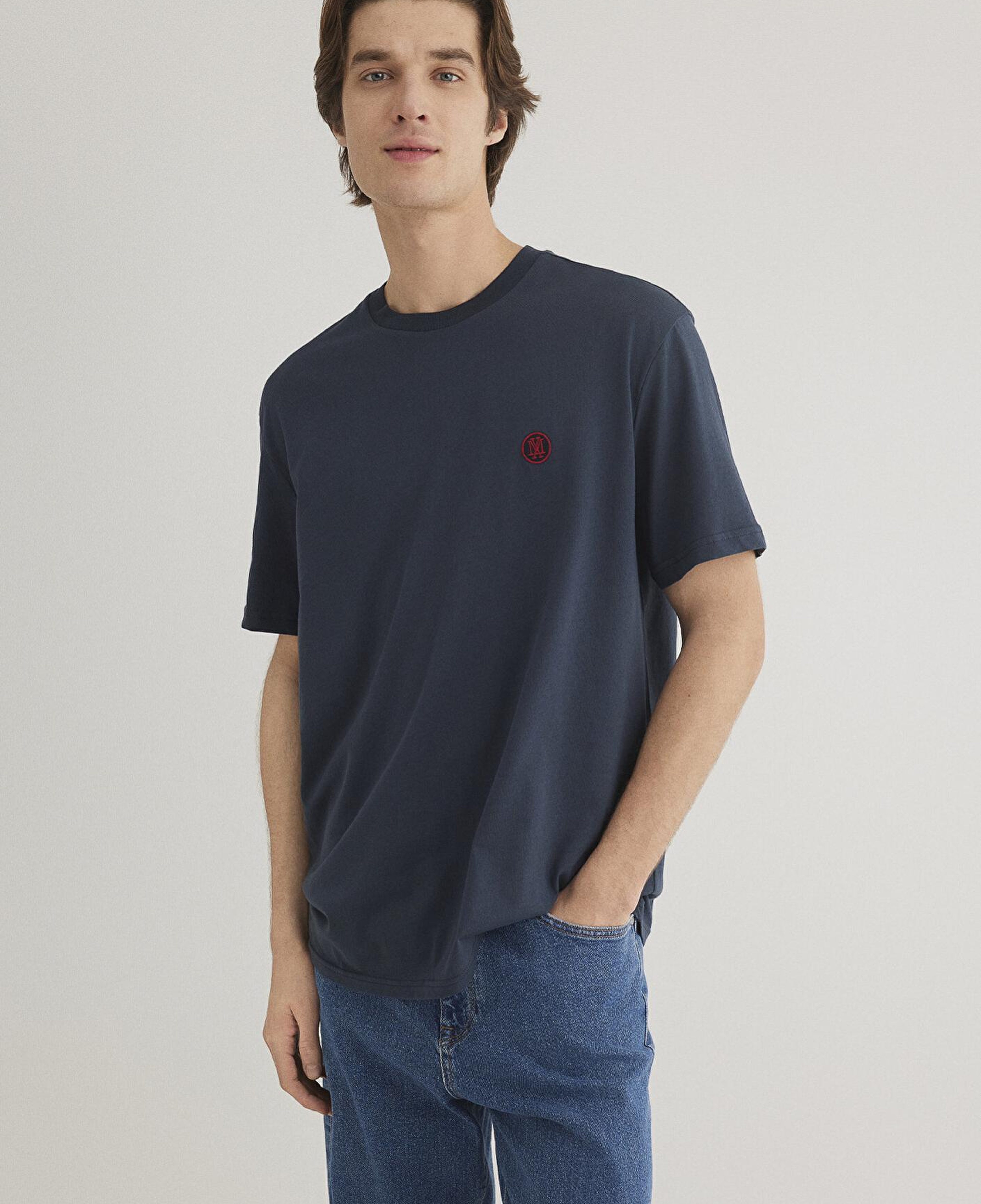 Mavi 2li Mavi Mühür Logo Nakışlı Erkek Tişört Loose Fit / Bol Rahat Kesim 0612545-620