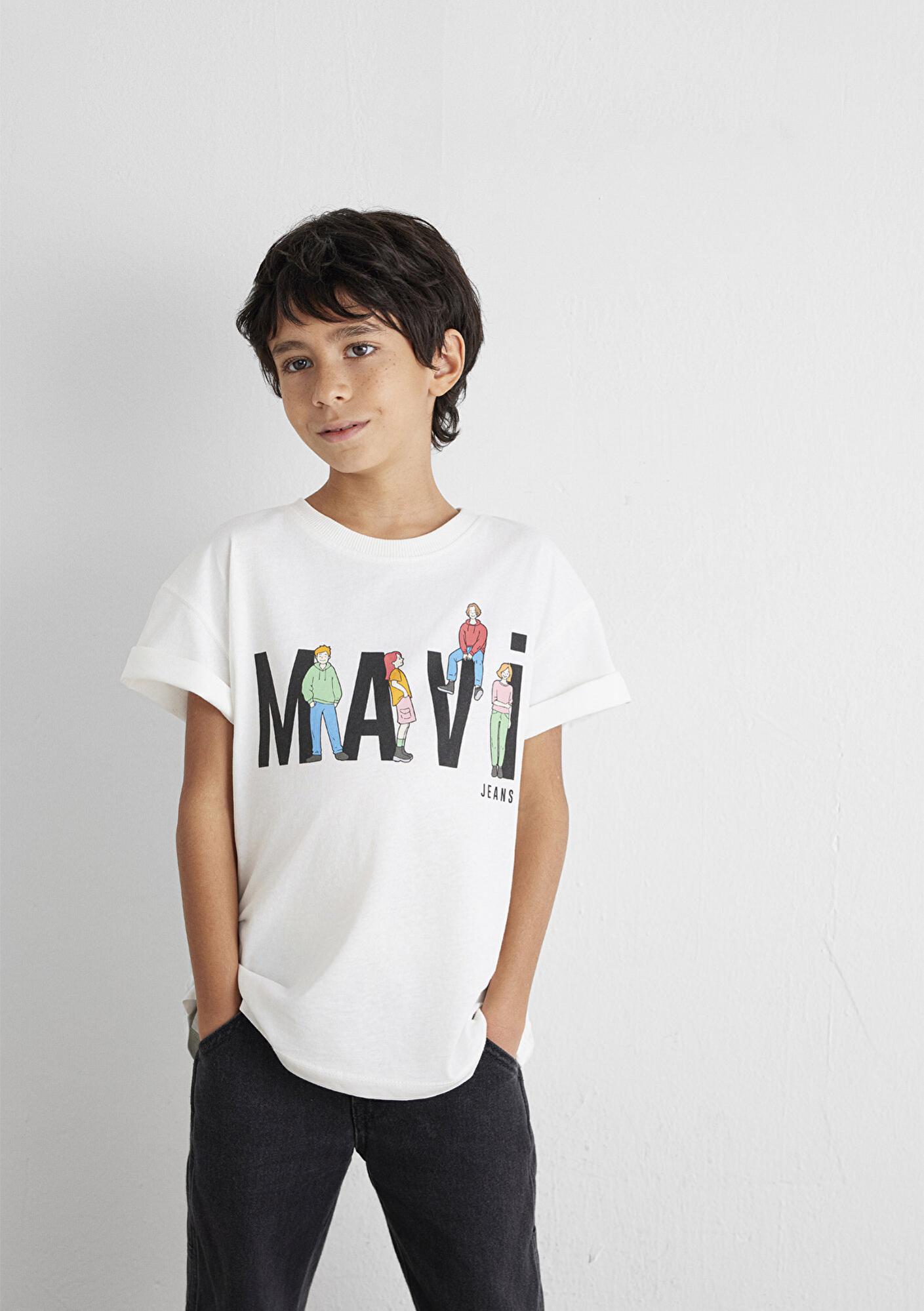 Mavi Mavi Baskılı Ekru Tişört Loose Fit / Bol Rahat Kesim 6610280-70057