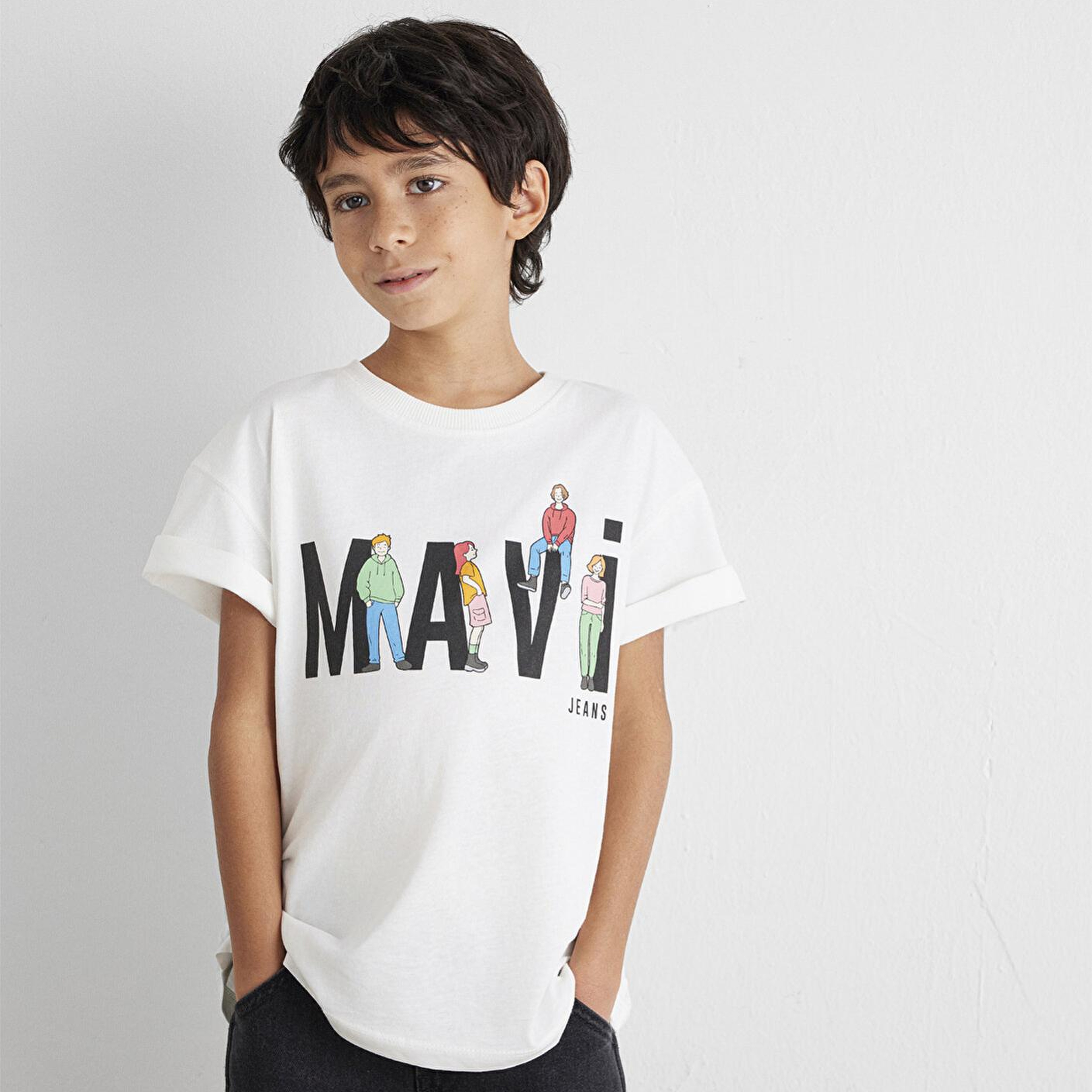 Mavi Mavi Baskılı Ekru Tişört Loose Fit / Bol Rahat Kesim 6610280-70057