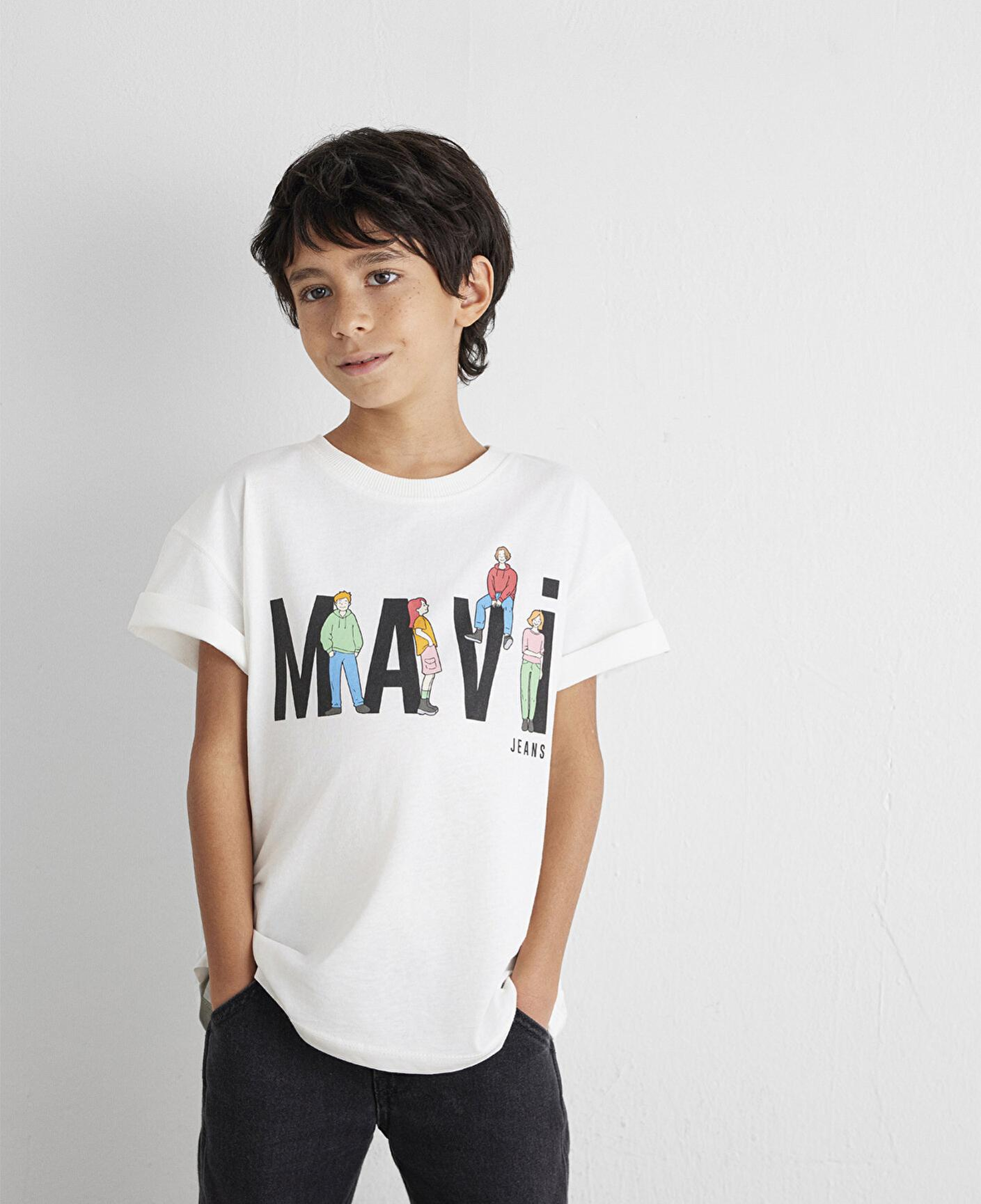 Mavi Mavi Baskılı Ekru Tişört Loose Fit / Bol Rahat Kesim 6610280-70057