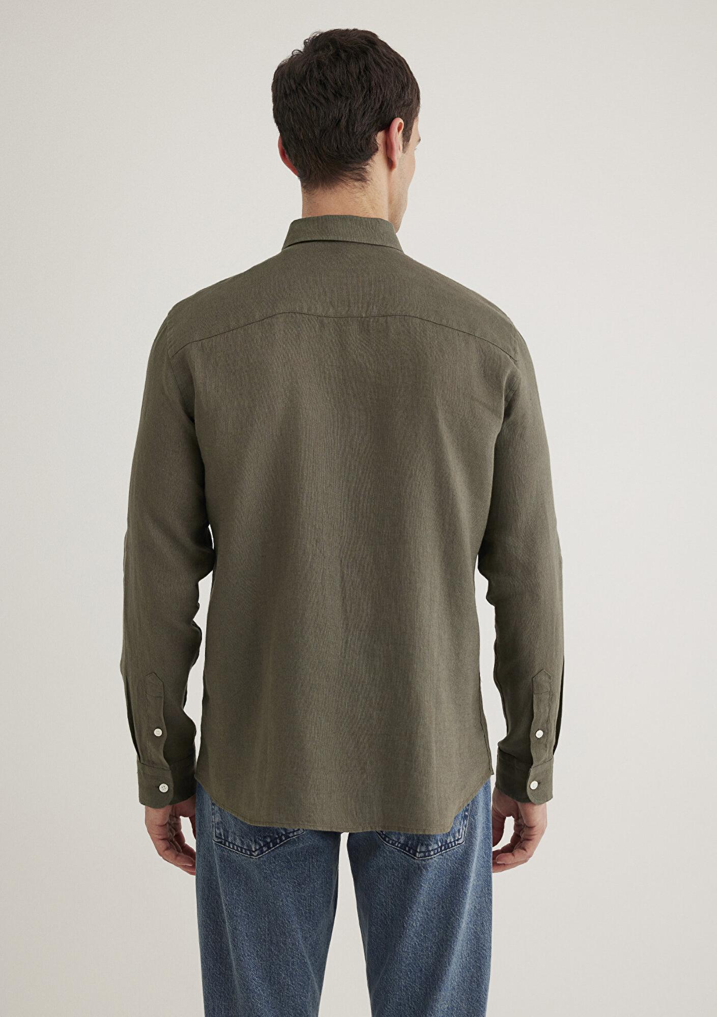 Mavi Haki Keten Gömlek Slim Fit / Dar Kesim 0211466-71546