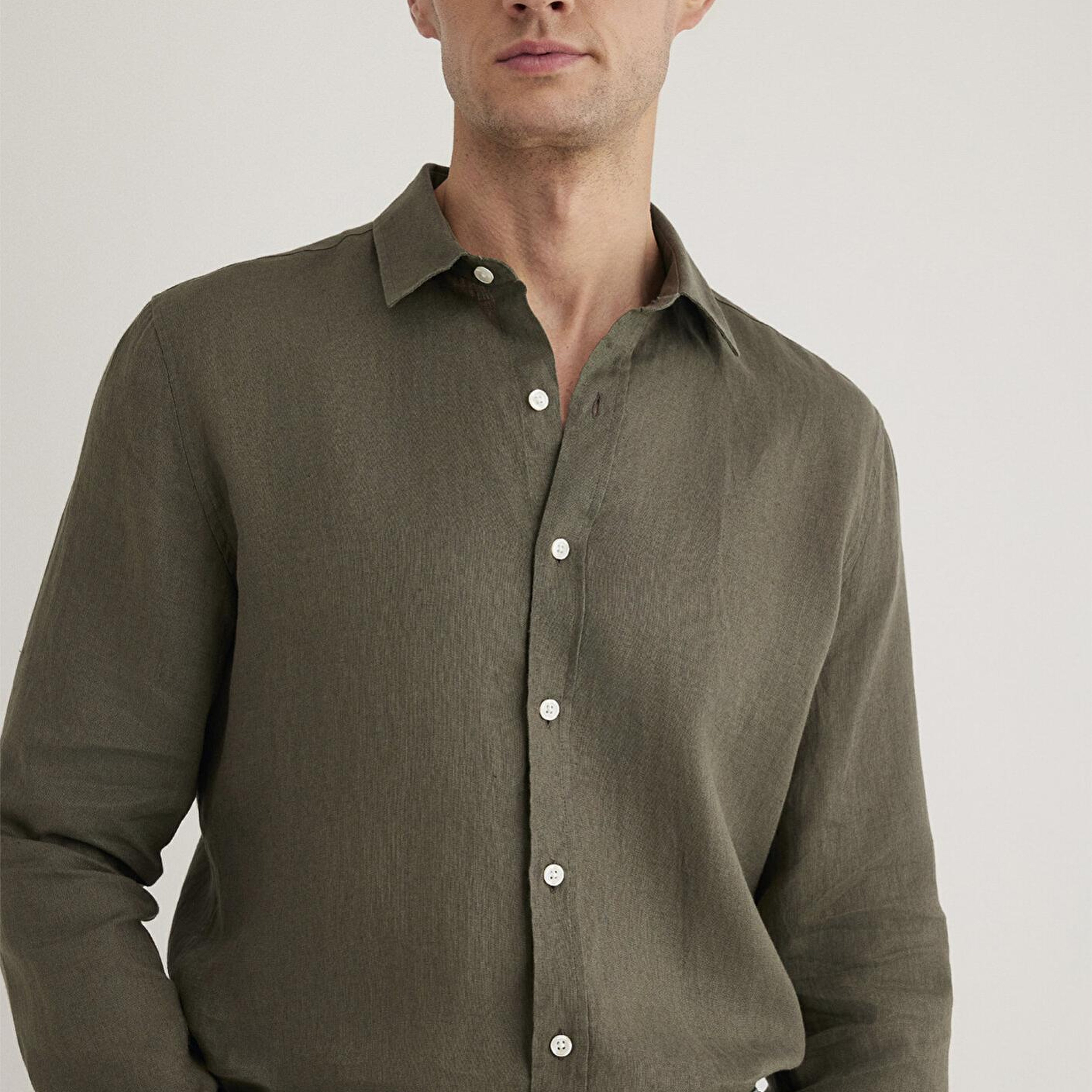 Mavi Haki Keten Gömlek Slim Fit / Dar Kesim 0211466-71546