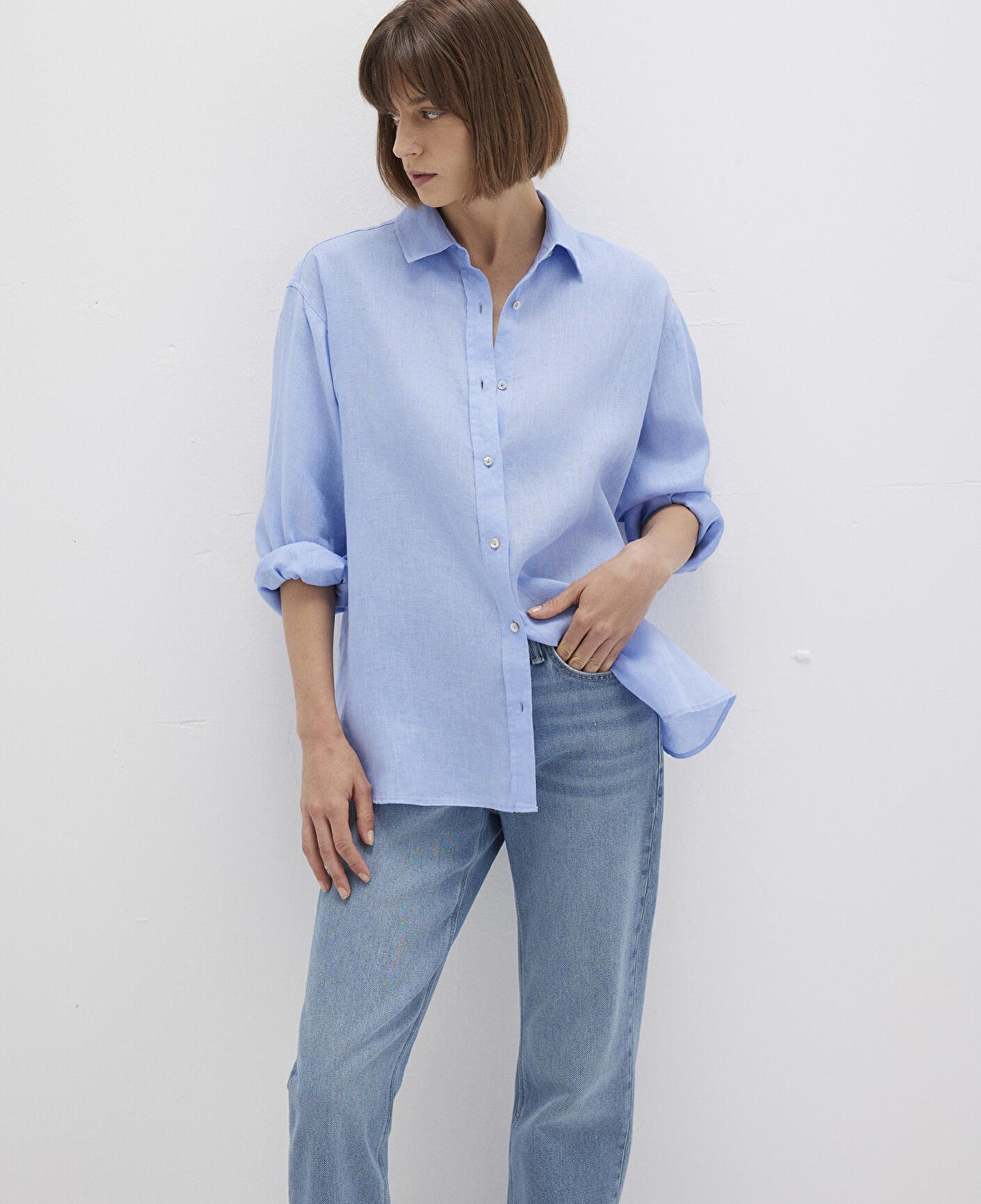 Mavi Mavi Keten Gömlek Loose Fit / Bol Rahat Kesim 1210747-80874