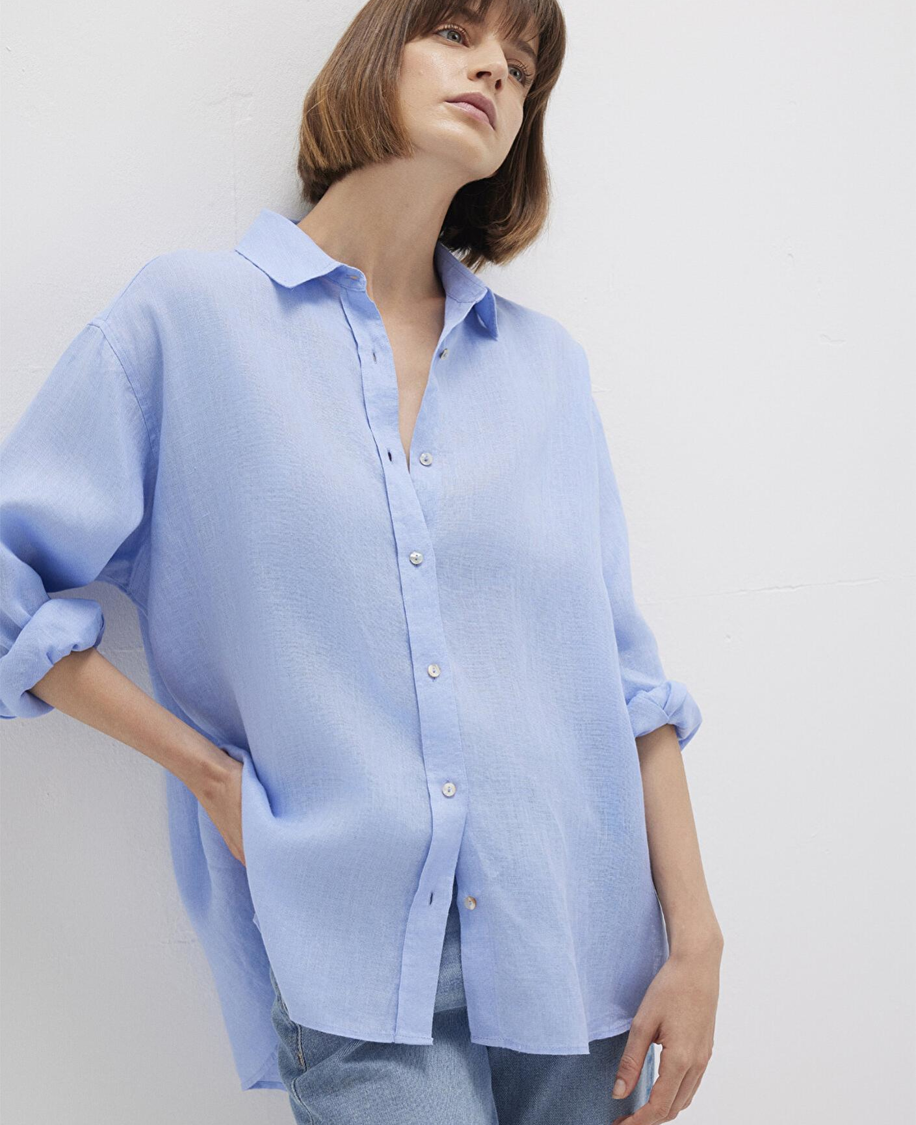 Mavi Mavi Keten Gömlek Loose Fit / Bol Rahat Kesim 1210747-80874