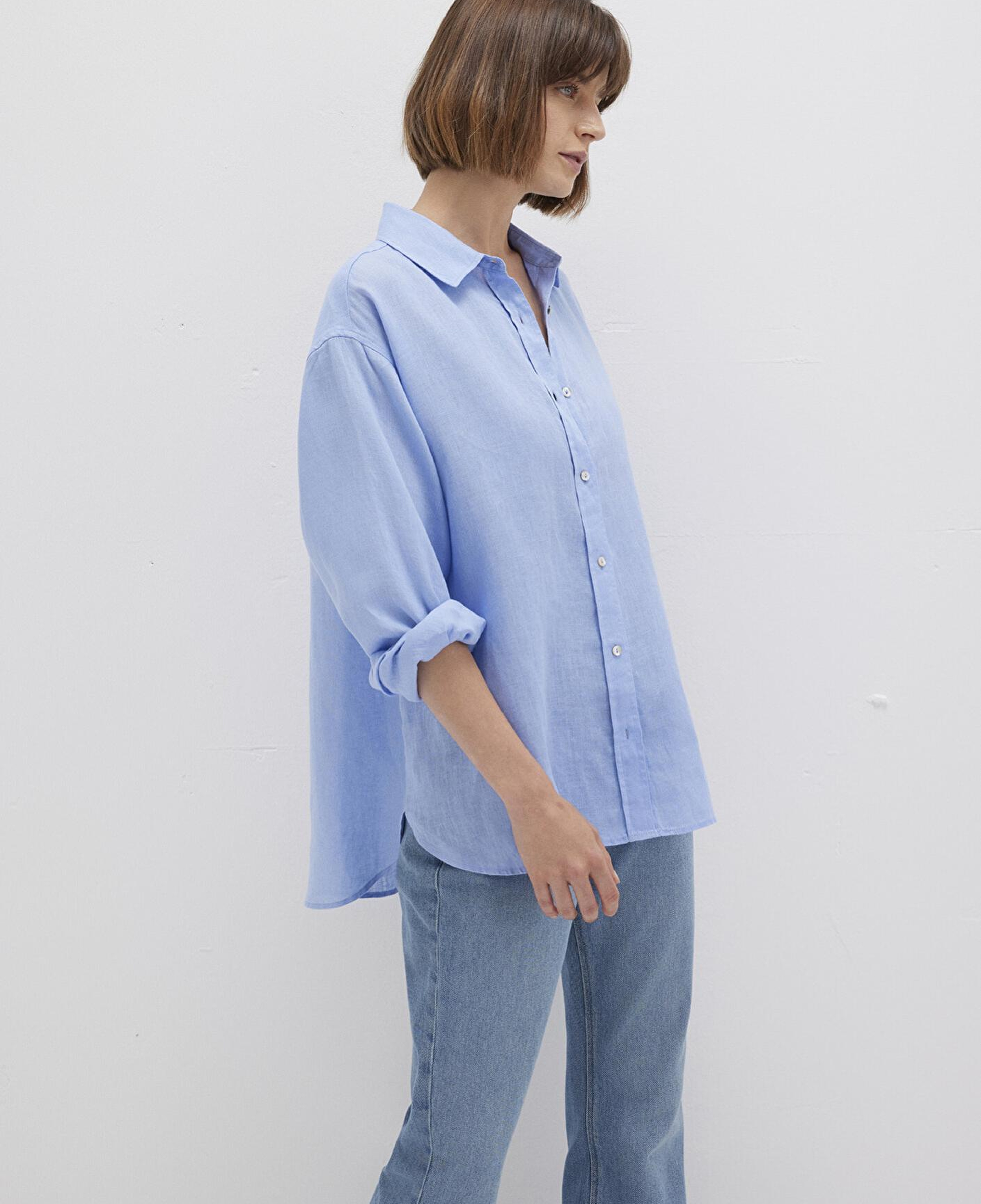 Mavi Mavi Keten Gömlek Loose Fit / Bol Rahat Kesim 1210747-80874