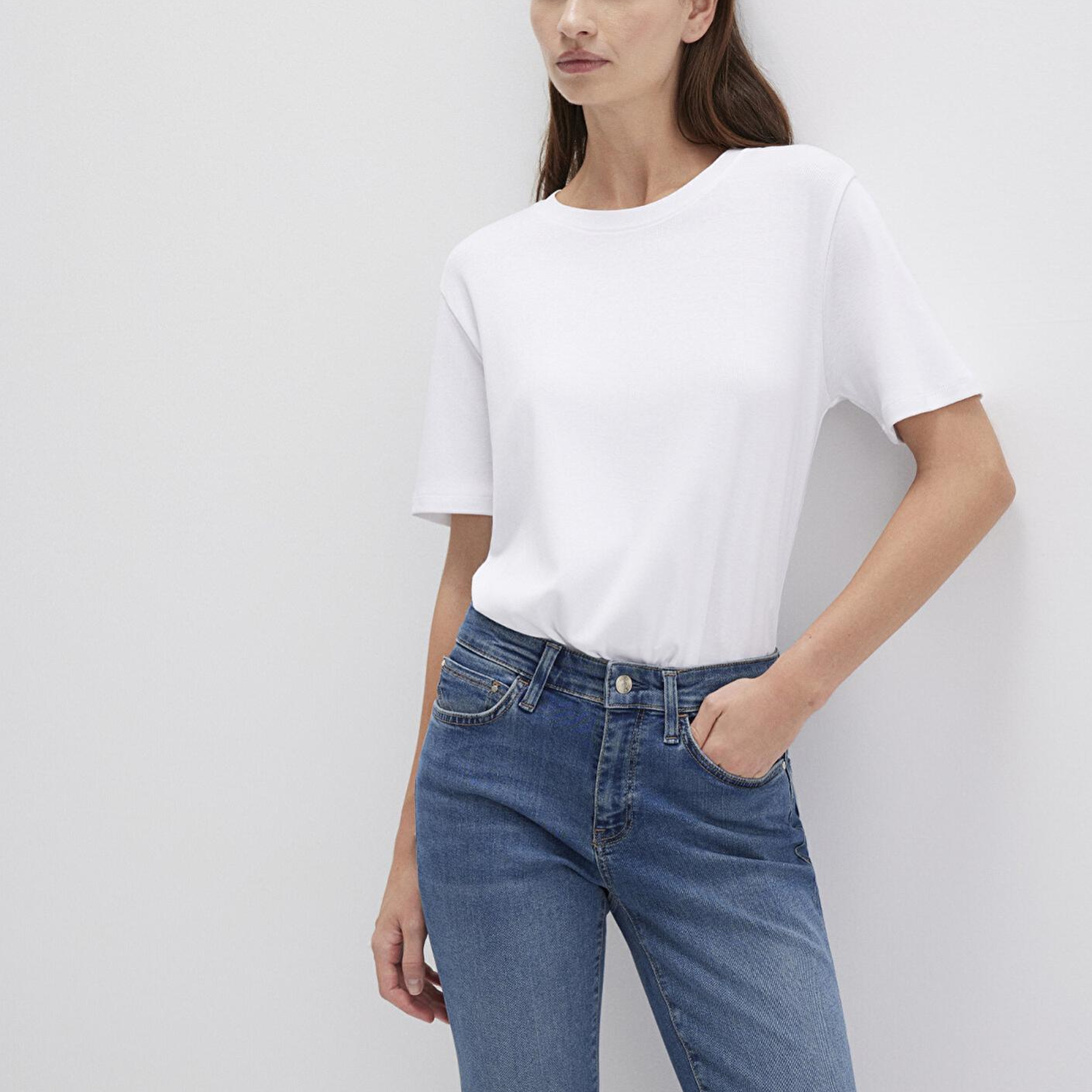 Mavi Beyaz Basic Tişört Semi Slim Fit / Yarı Dar Kesim 1612916-620