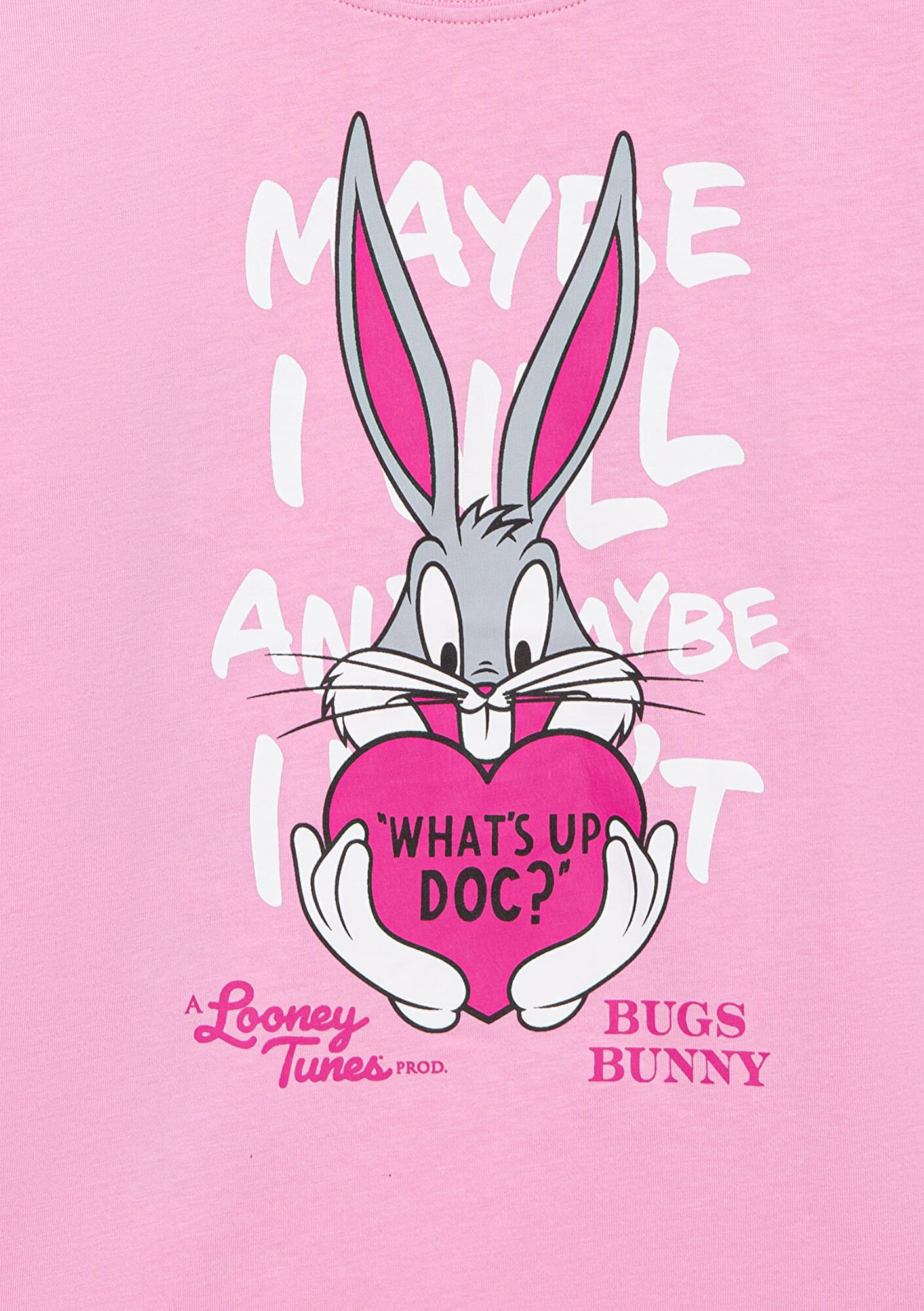Mavi Bugs Bunny Baskılı Pembe Tişört Loose Fit / Bol Rahat Kesim 7610303-71038