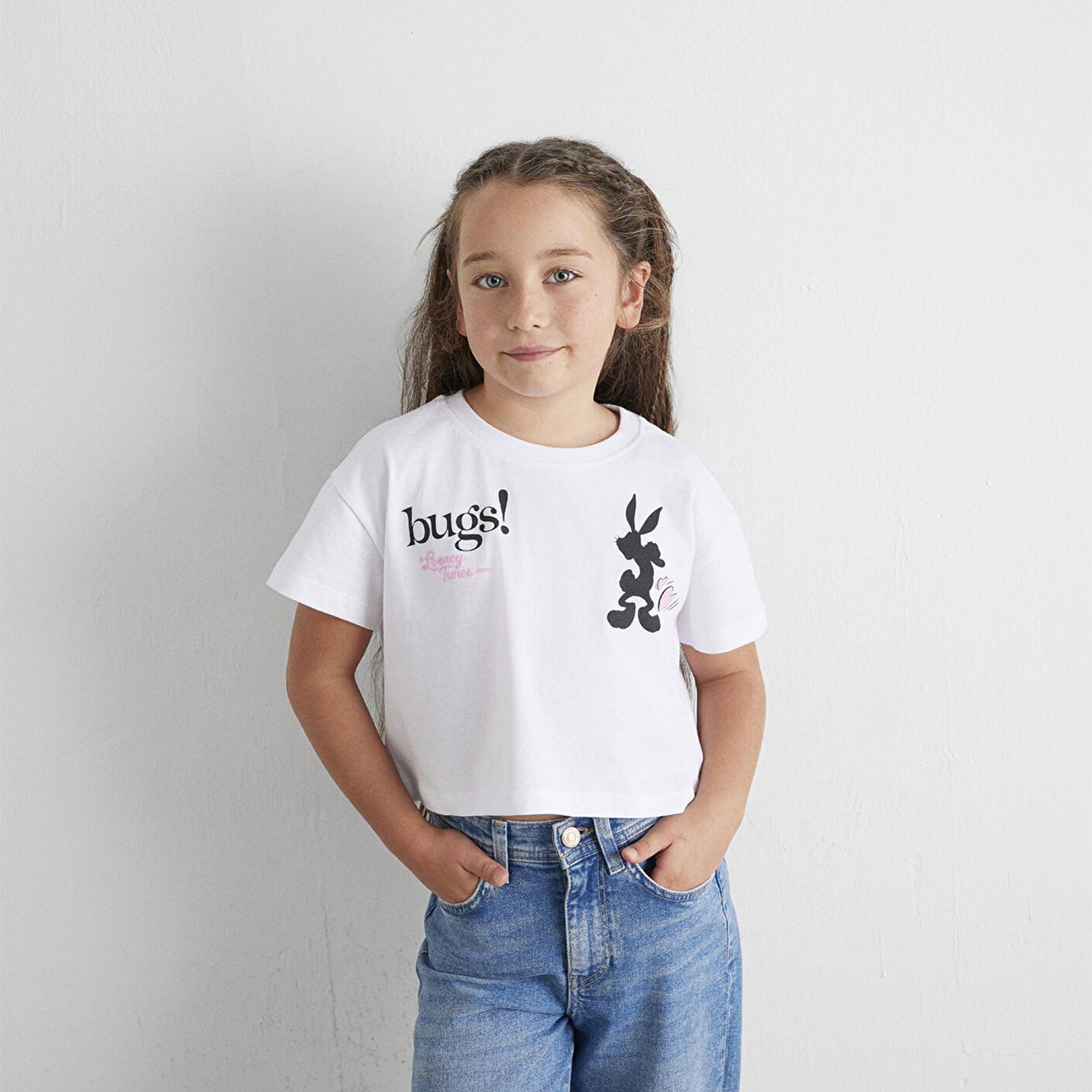 Mavi Bugs Bunny Baskılı Beyaz Tişört Loose Fit / Bol Rahat Kesim 7610304-620