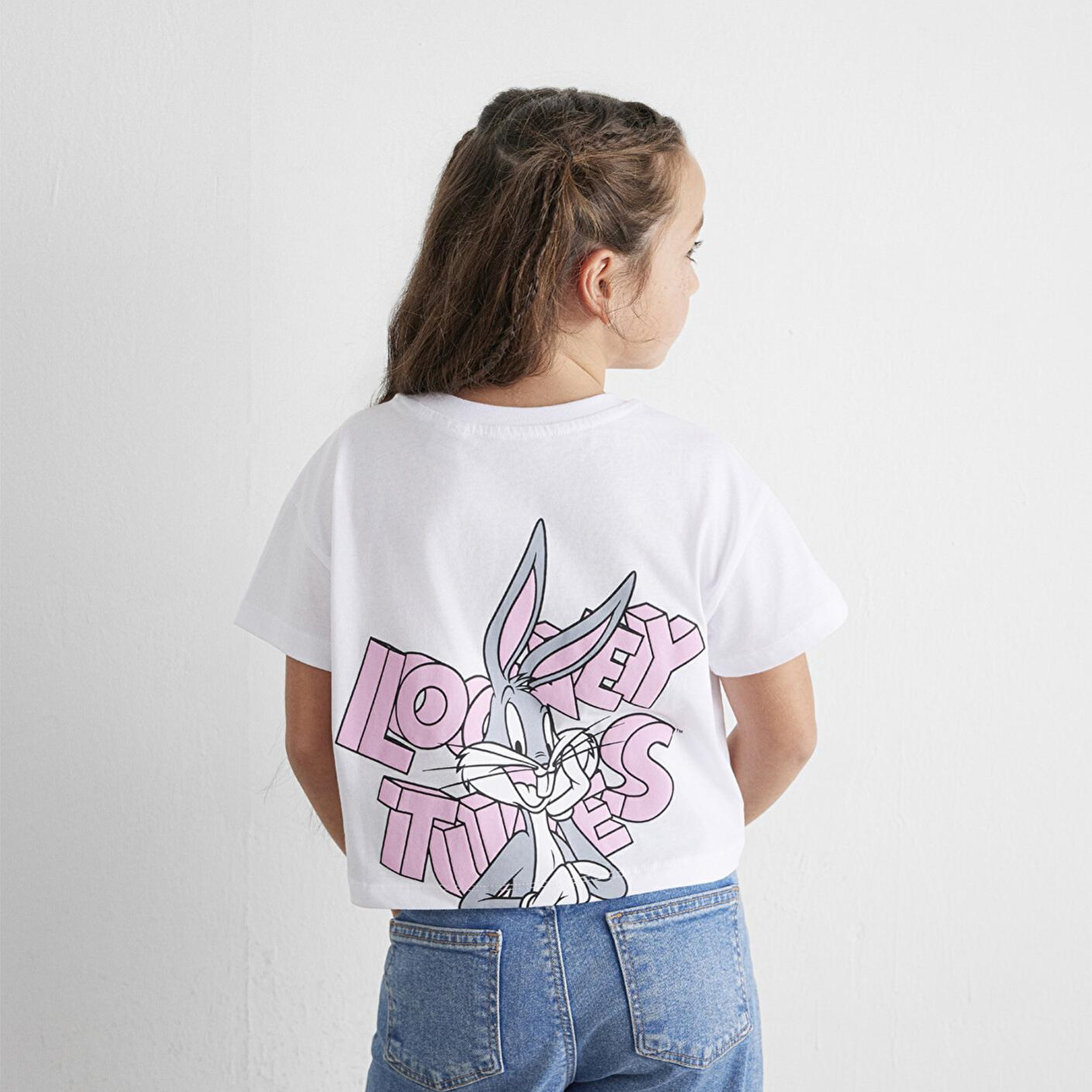 Mavi Bugs Bunny Baskılı Beyaz Tişört Loose Fit / Bol Rahat Kesim 7610304-620