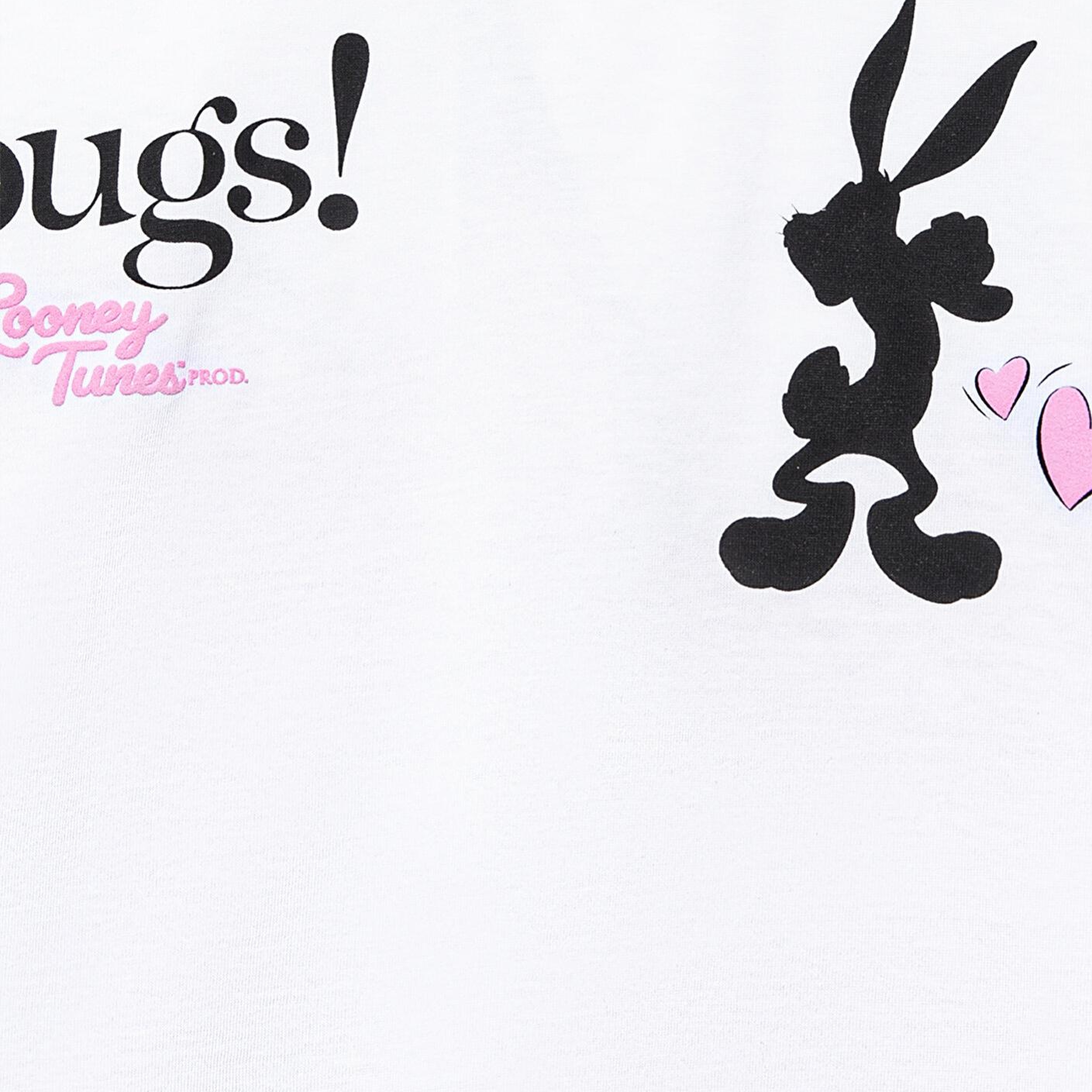 Mavi Bugs Bunny Baskılı Beyaz Tişört Loose Fit / Bol Rahat Kesim 7610304-620