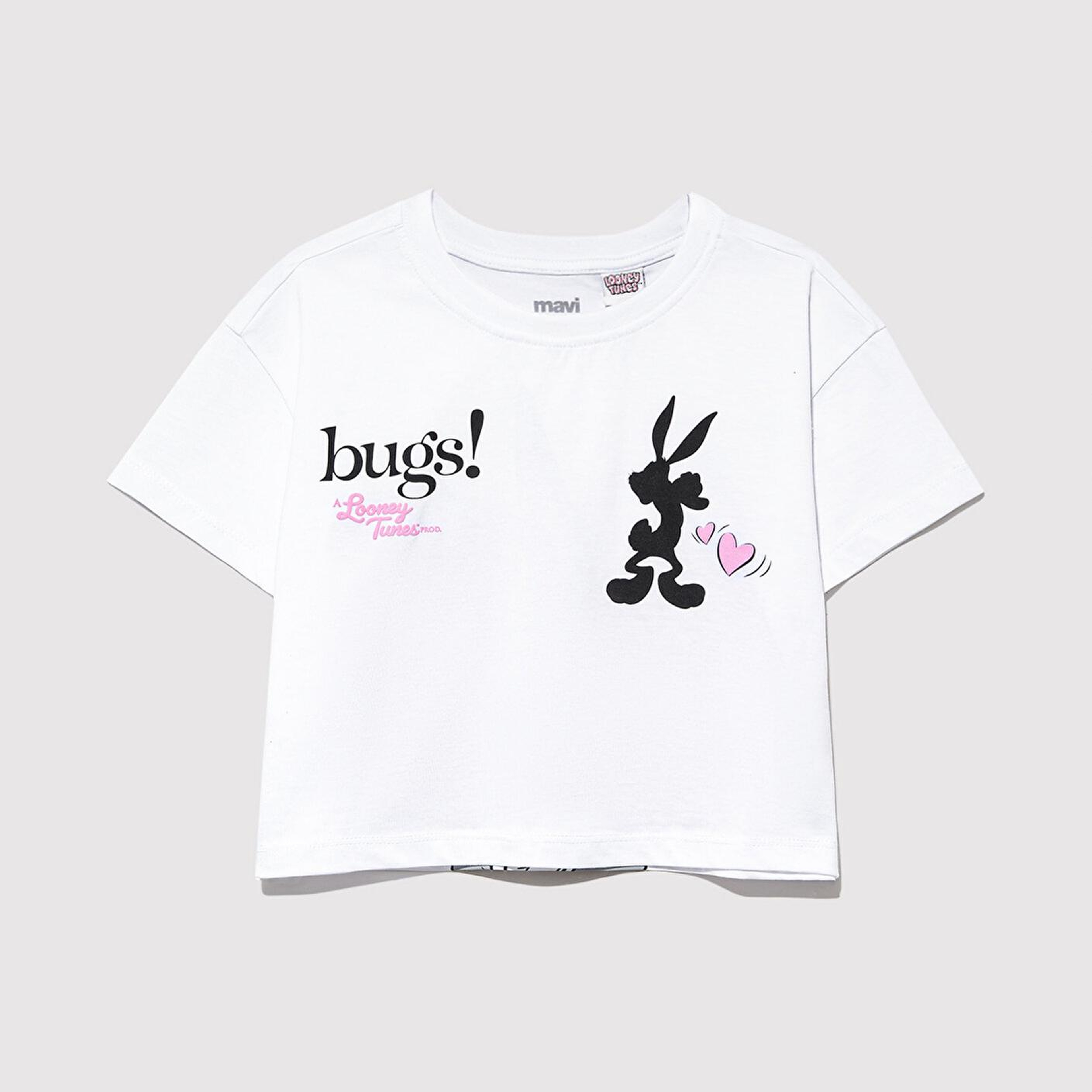 Mavi Bugs Bunny Baskılı Beyaz Tişört Loose Fit / Bol Rahat Kesim 7610304-620