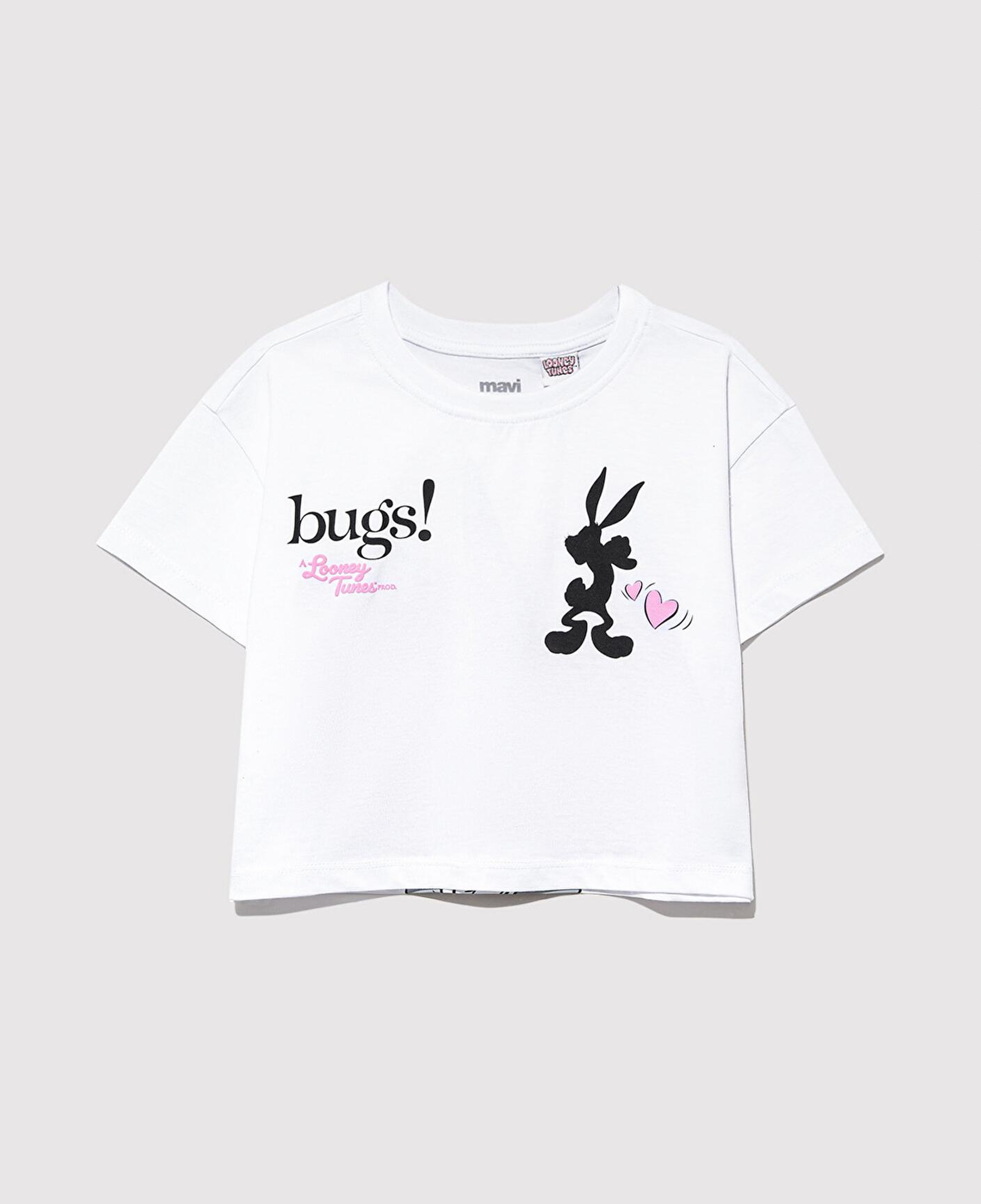 Mavi Bugs Bunny Baskılı Beyaz Tişört Loose Fit / Bol Rahat Kesim 7610304-620