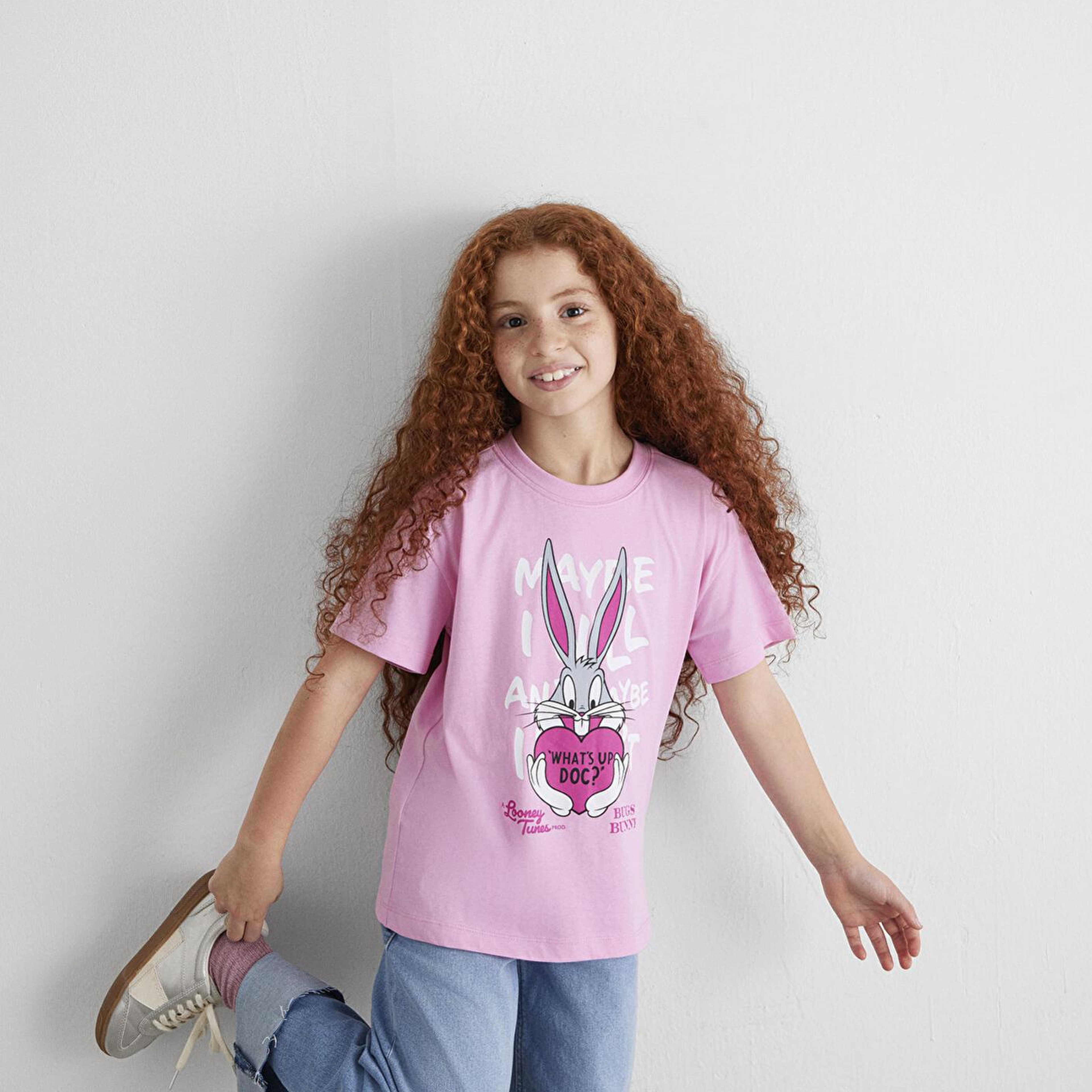 Mavi Bugs Bunny Baskılı Pembe Tişört Loose Fit / Bol Rahat Kesim 7610303-71038