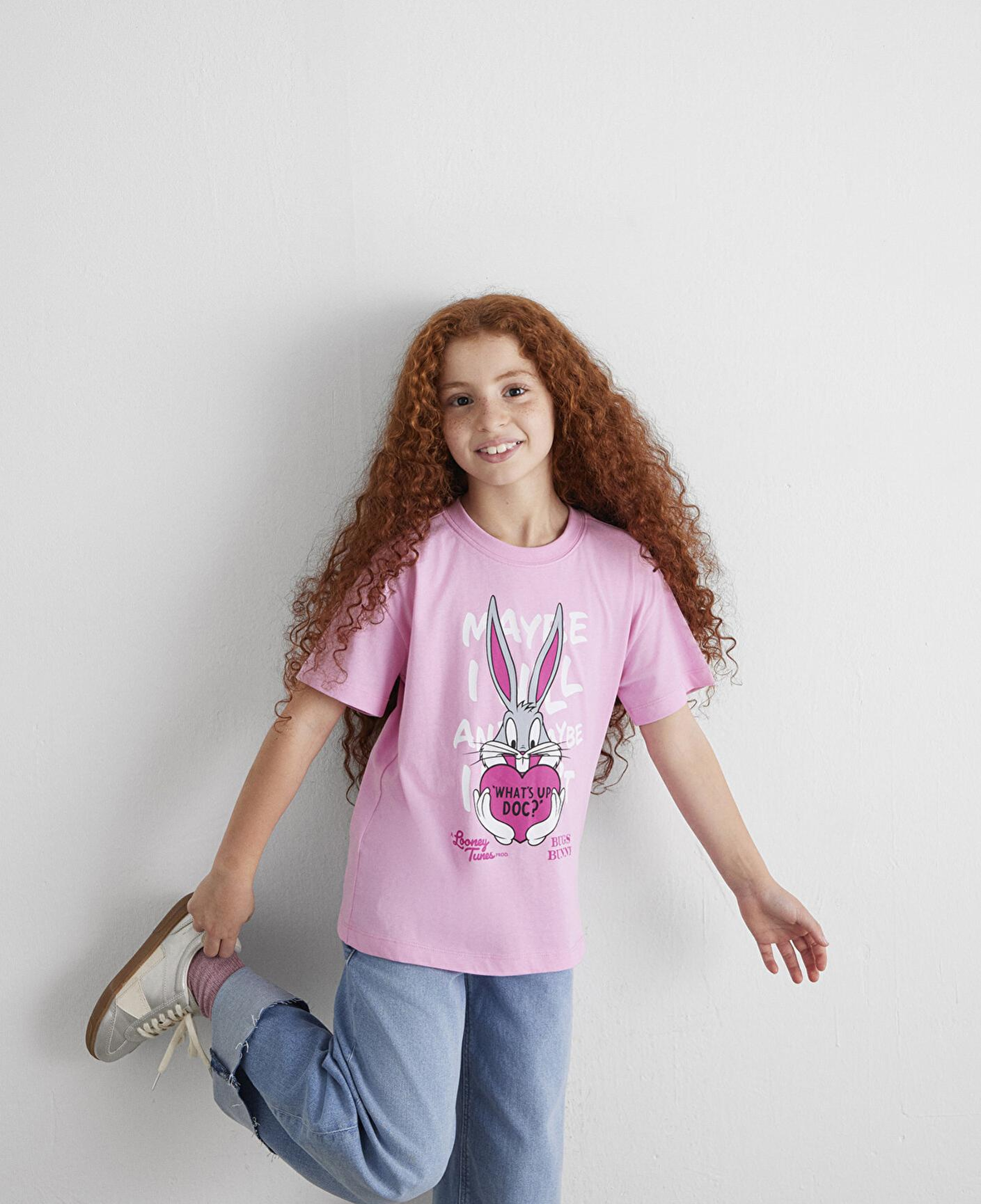 Mavi Bugs Bunny Baskılı Pembe Tişört Loose Fit / Bol Rahat Kesim 7610303-71038
