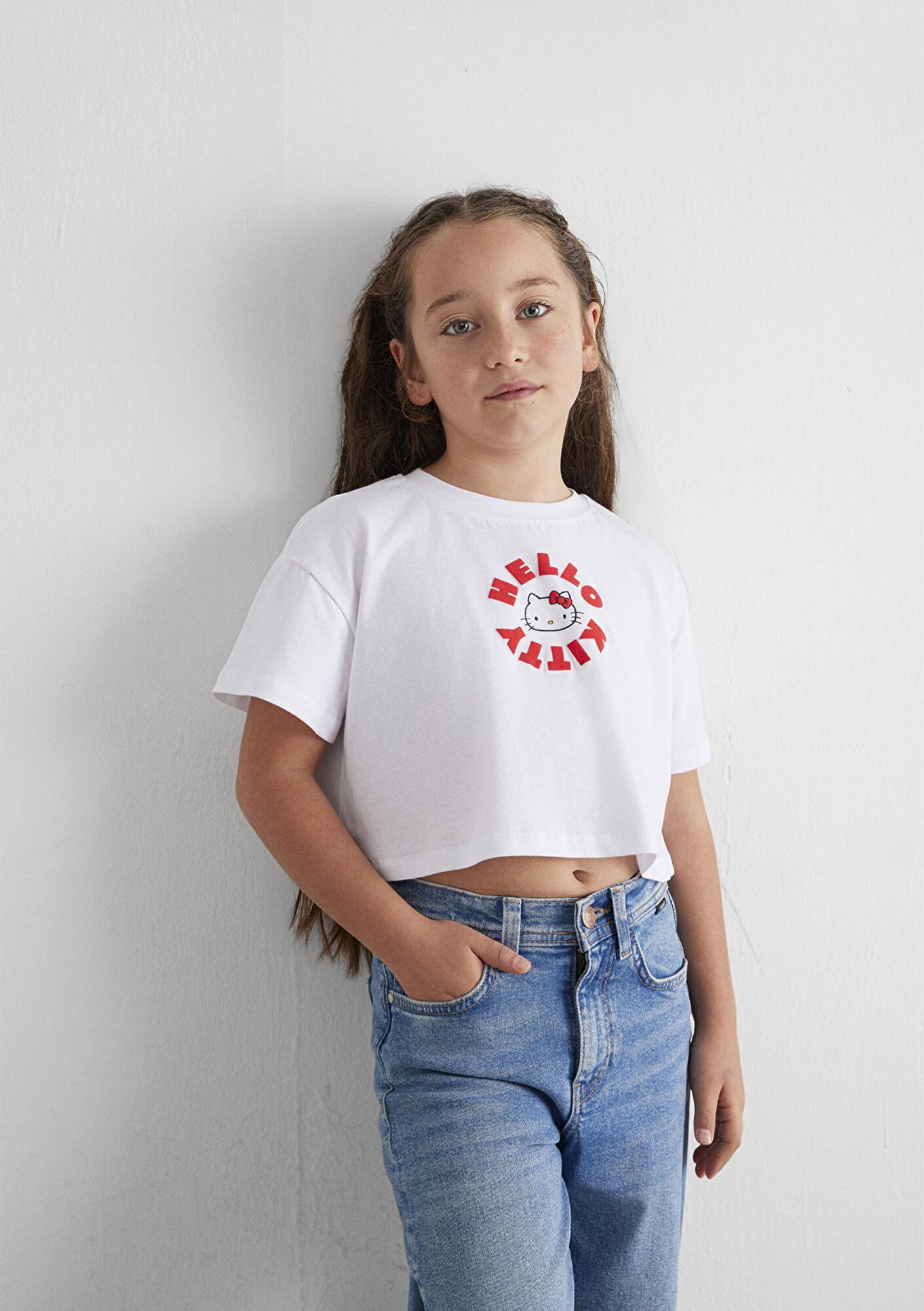 Mavi Hello Kitty Baskılı Beyaz Tişört Loose Fit / Bol Rahat Kesim 7610307-620