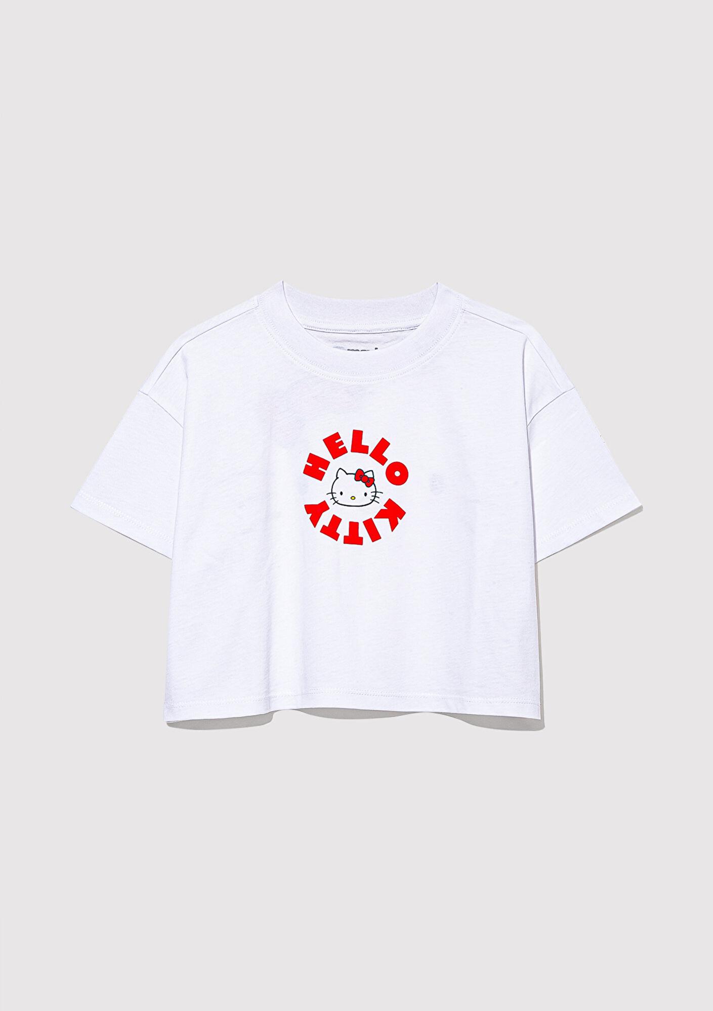 Mavi Hello Kitty Baskılı Beyaz Tişört Loose Fit / Bol Rahat Kesim 7610307-620