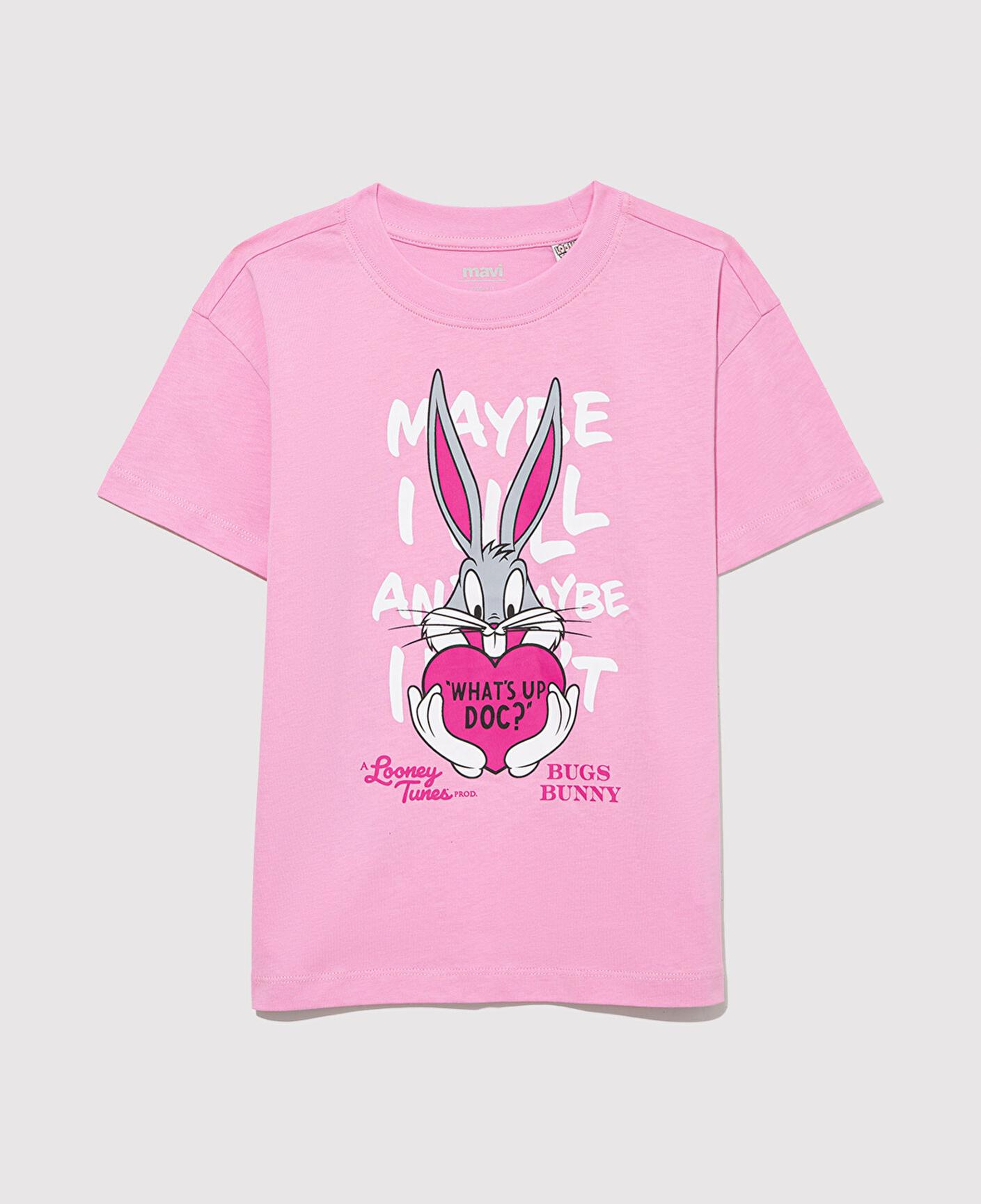 Mavi Bugs Bunny Baskılı Pembe Tişört Loose Fit / Bol Rahat Kesim 7610303-71038