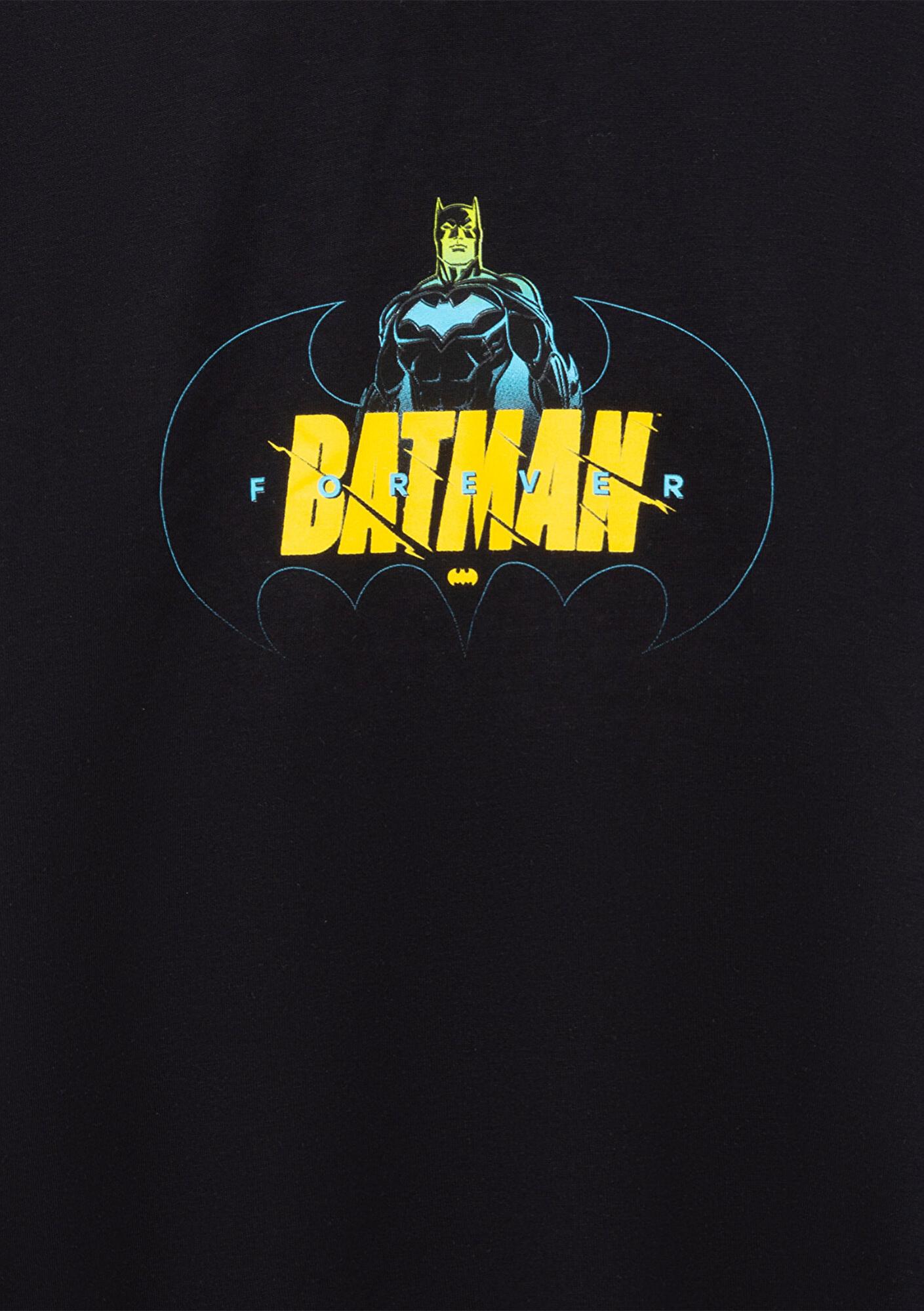 Mavi Batman Baskılı Siyah Tişört Loose Fit / Bol Rahat Kesim 6610294-900