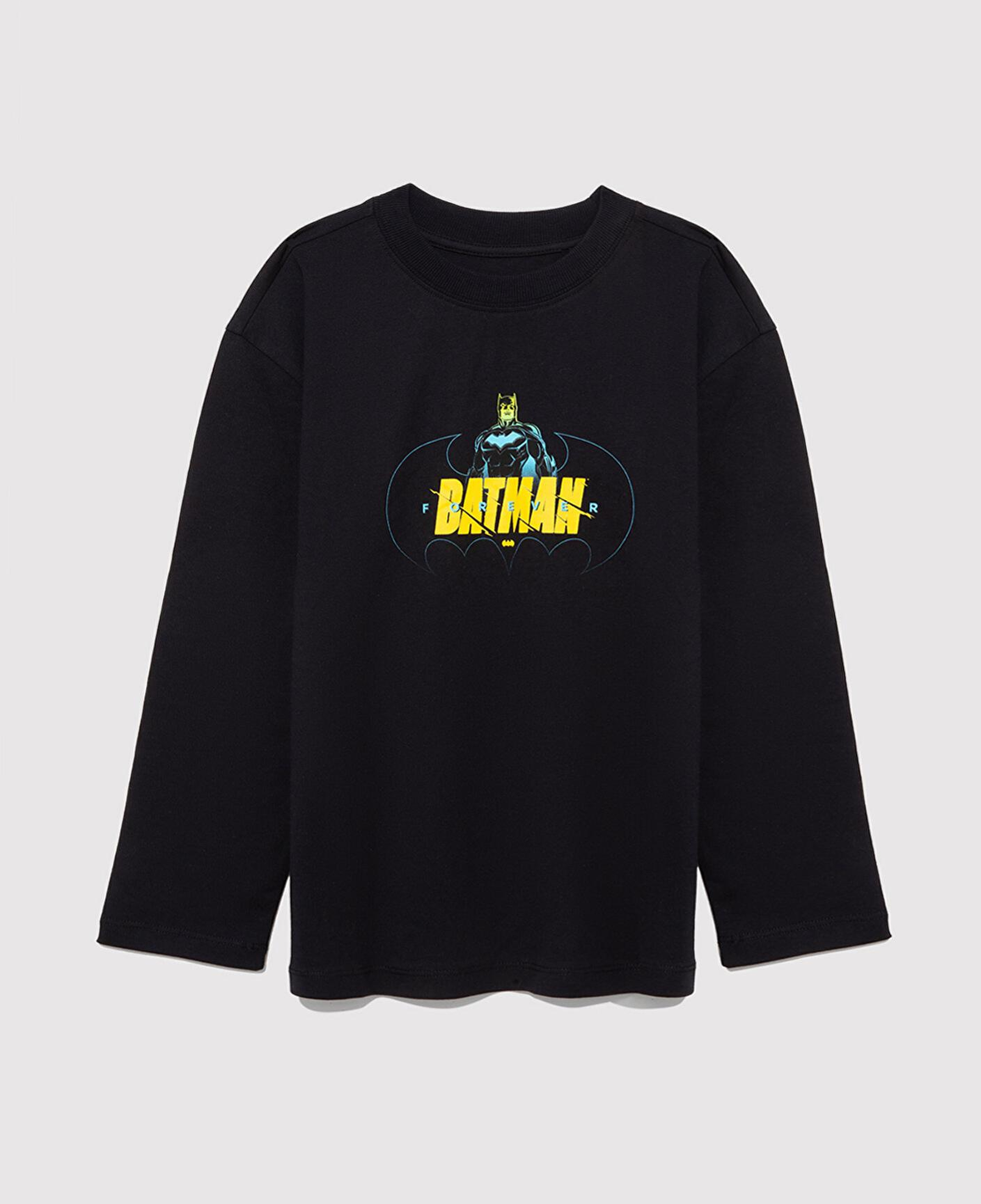 Mavi Batman Baskılı Siyah Tişört Loose Fit / Bol Rahat Kesim 6610294-900