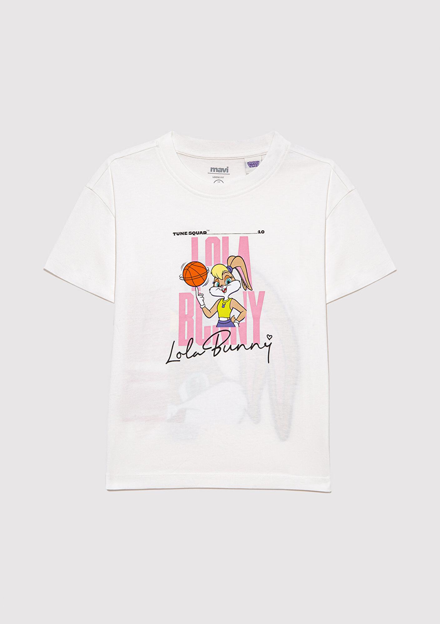 Mavi Lola Bunny Baskılı Ekru Tişört Loose Fit / Bol Rahat Kesim 7610289-70057