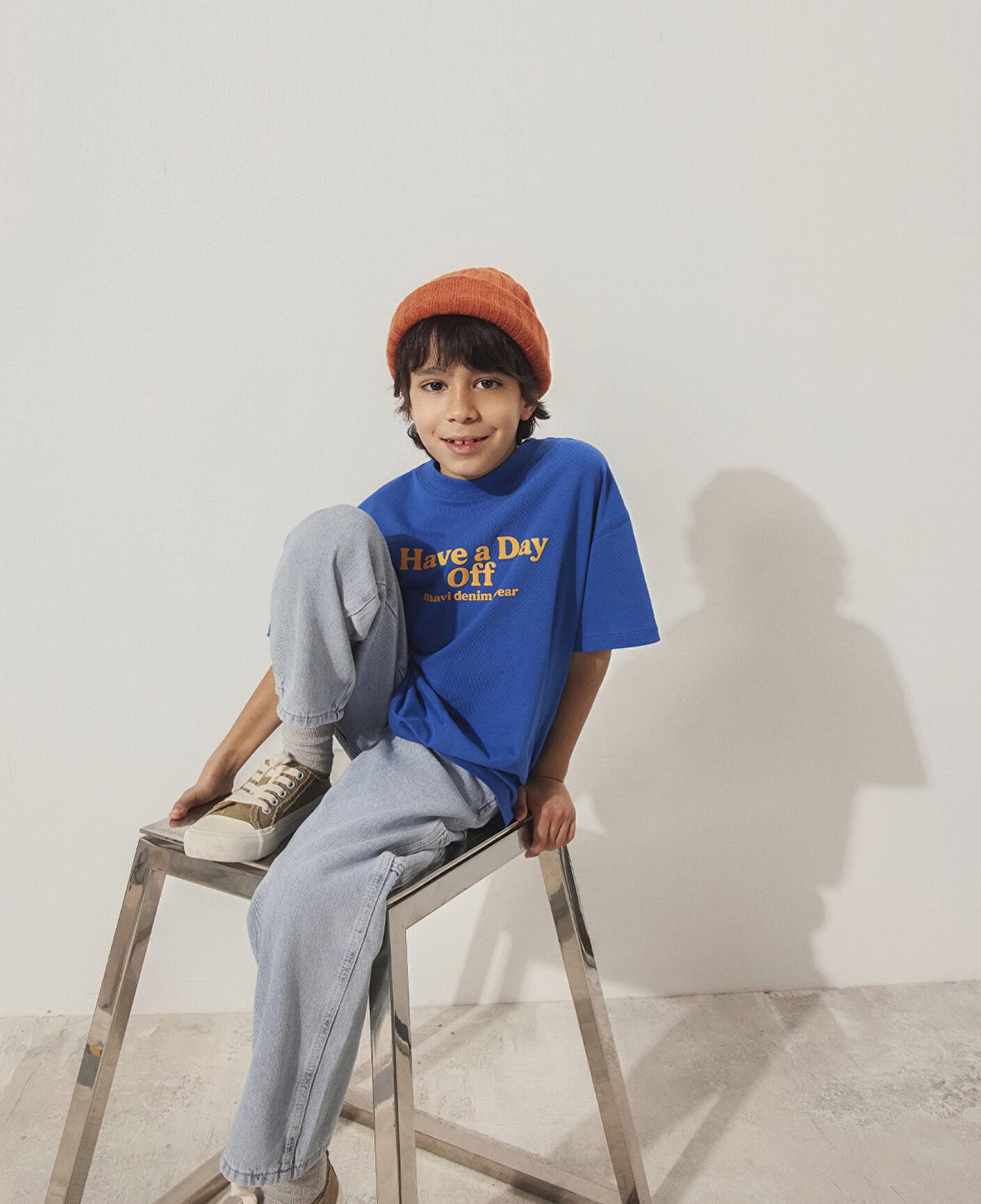 Mavi Baskılı Mavi Tişört Oversize / Geniş Kesim 6610277-82491