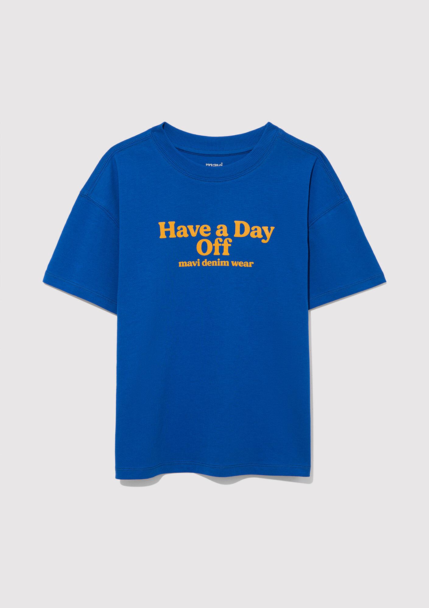 Mavi Baskılı Mavi Tişört Oversize / Geniş Kesim 6610277-82491