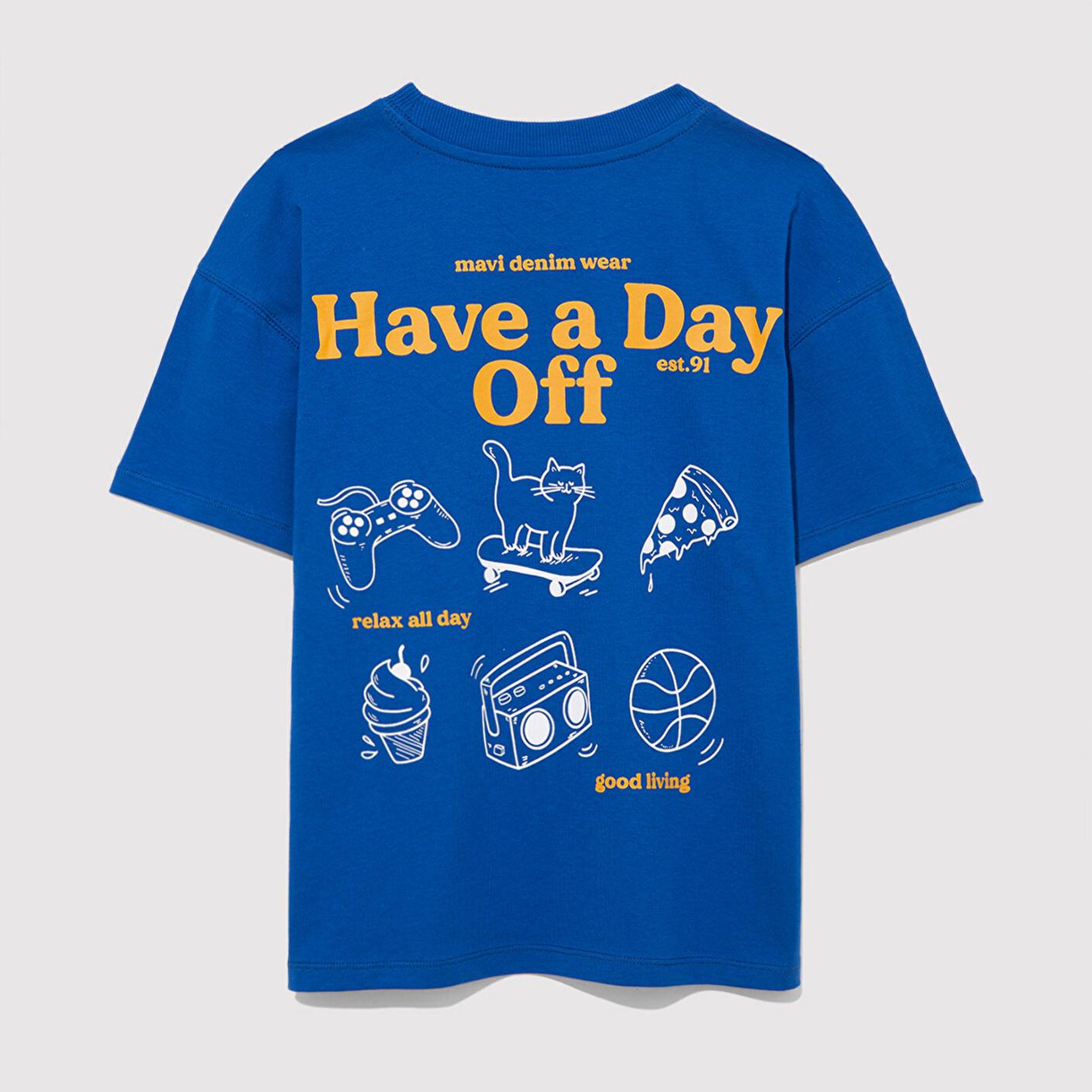 Mavi Baskılı Mavi Tişört Oversize / Geniş Kesim 6610277-82491