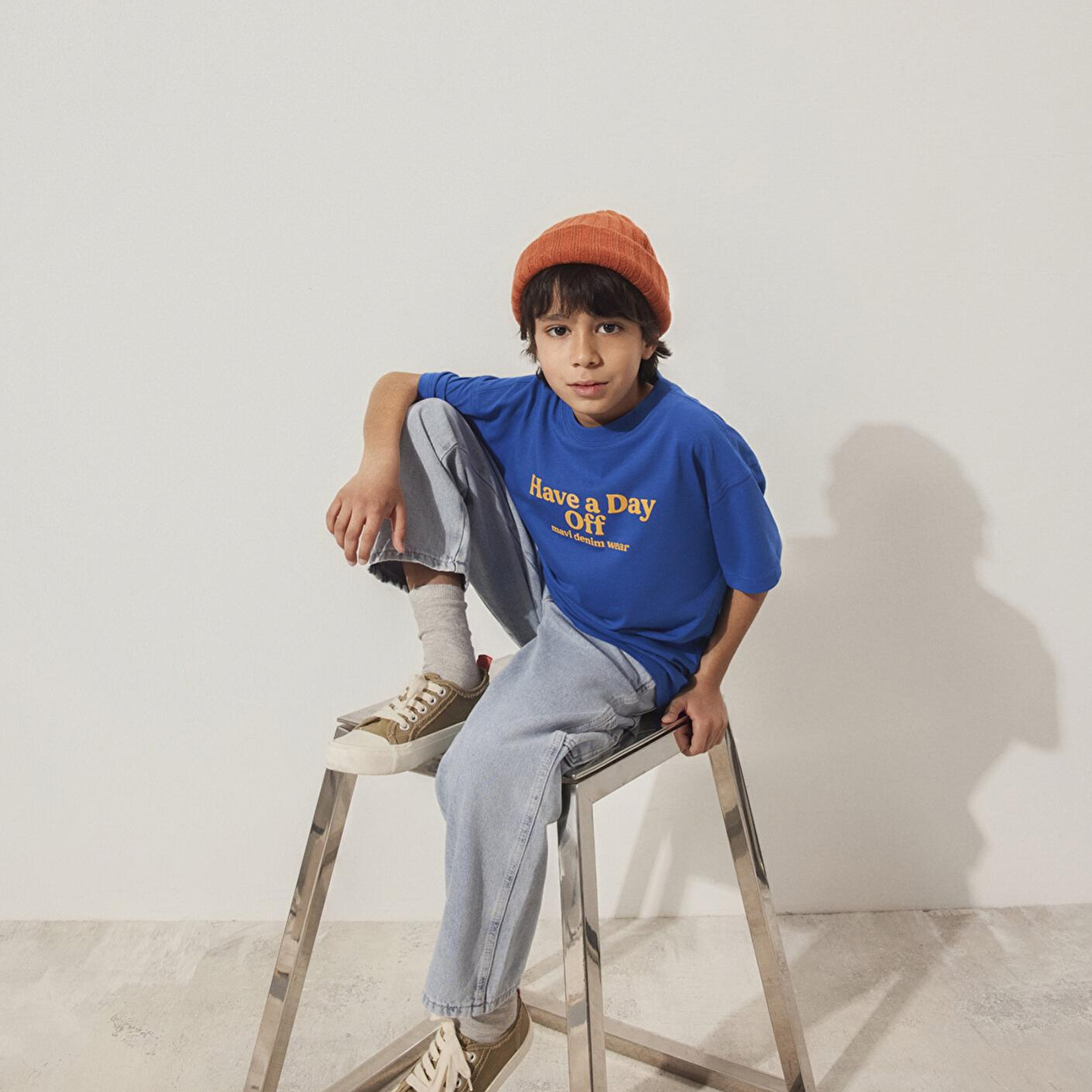 Mavi Baskılı Mavi Tişört Oversize / Geniş Kesim 6610277-82491