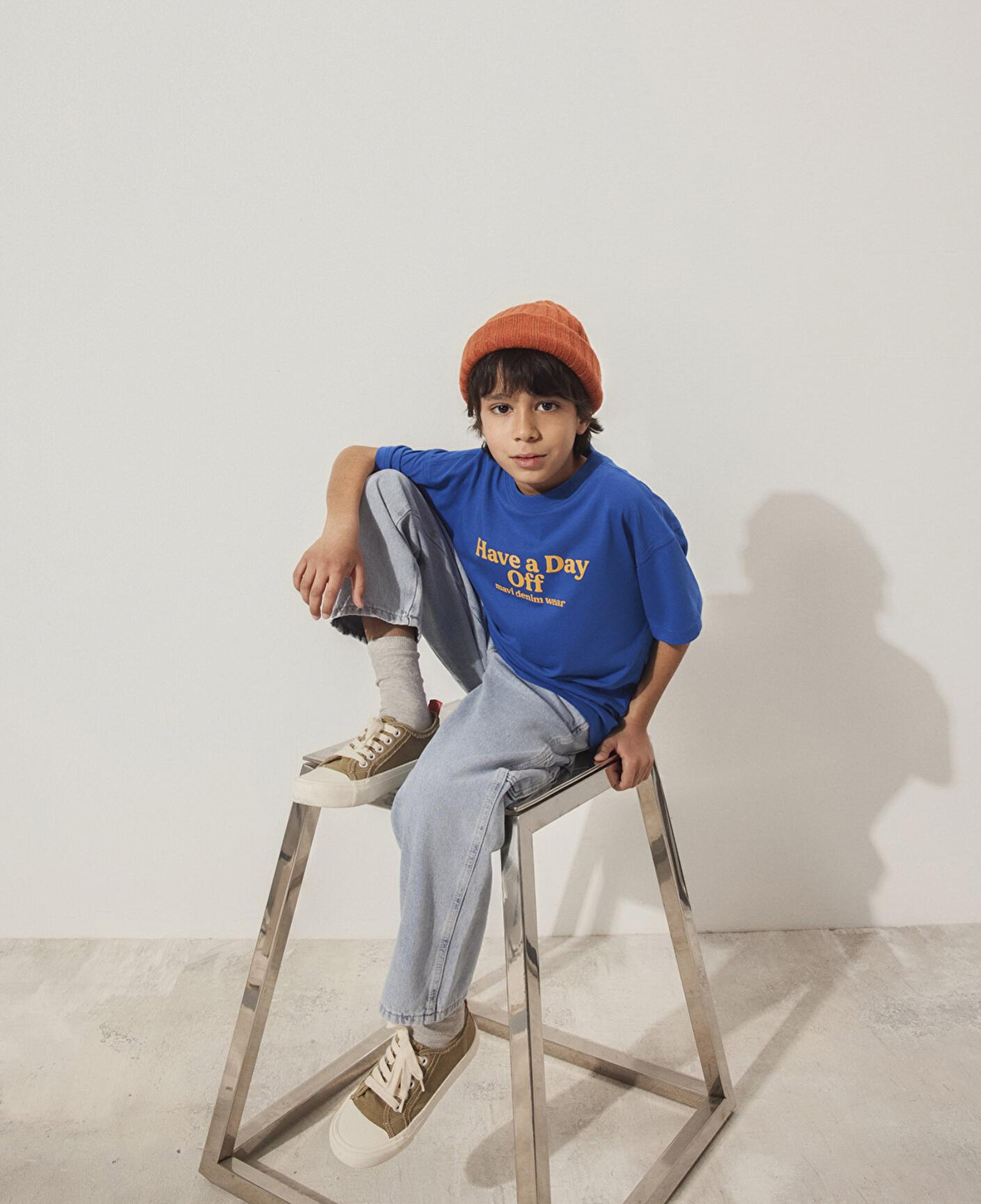 Mavi Baskılı Mavi Tişört Oversize / Geniş Kesim 6610277-82491