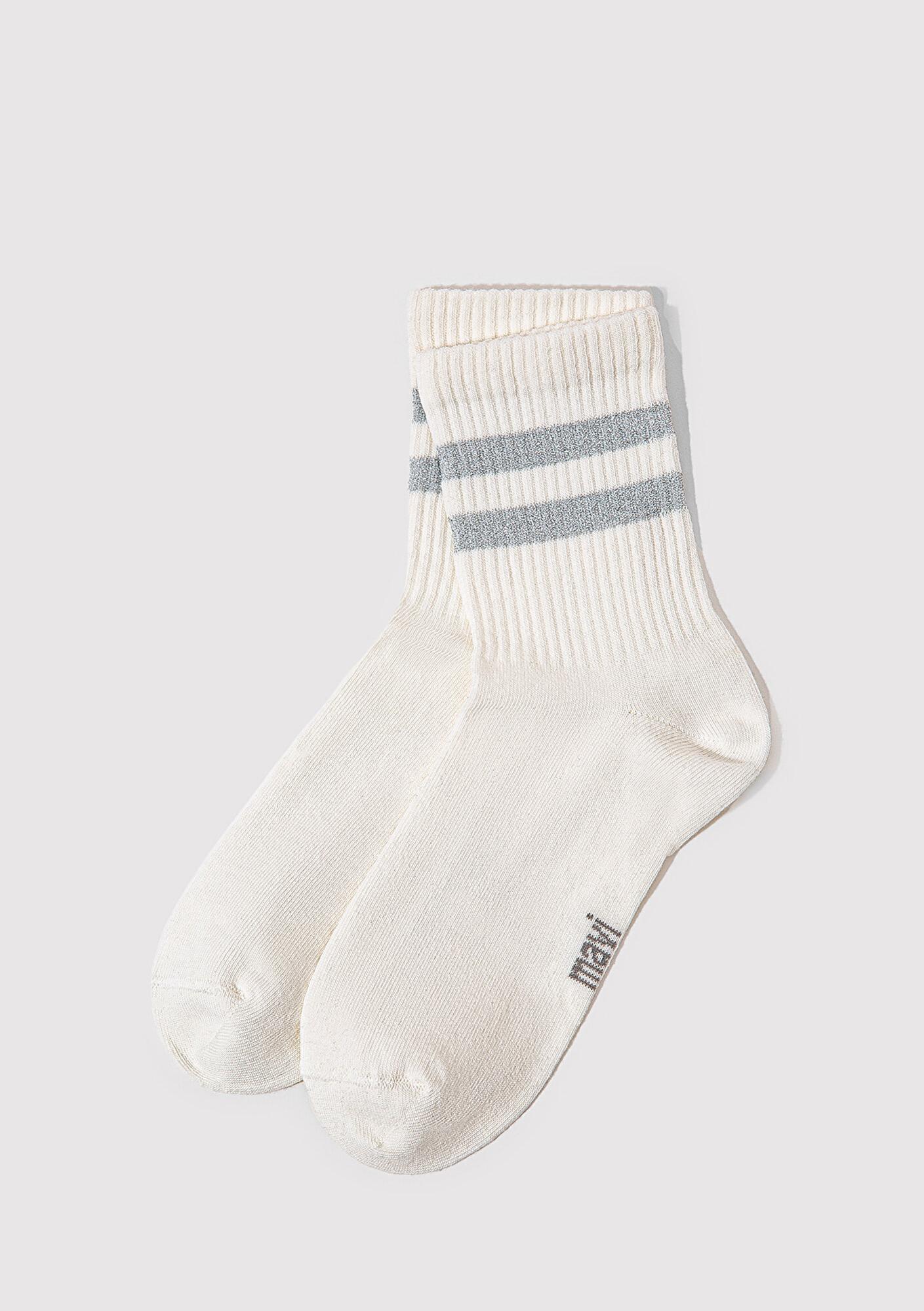 Mavi Çizgili Ekru Soket Çorap 1913241-70048
