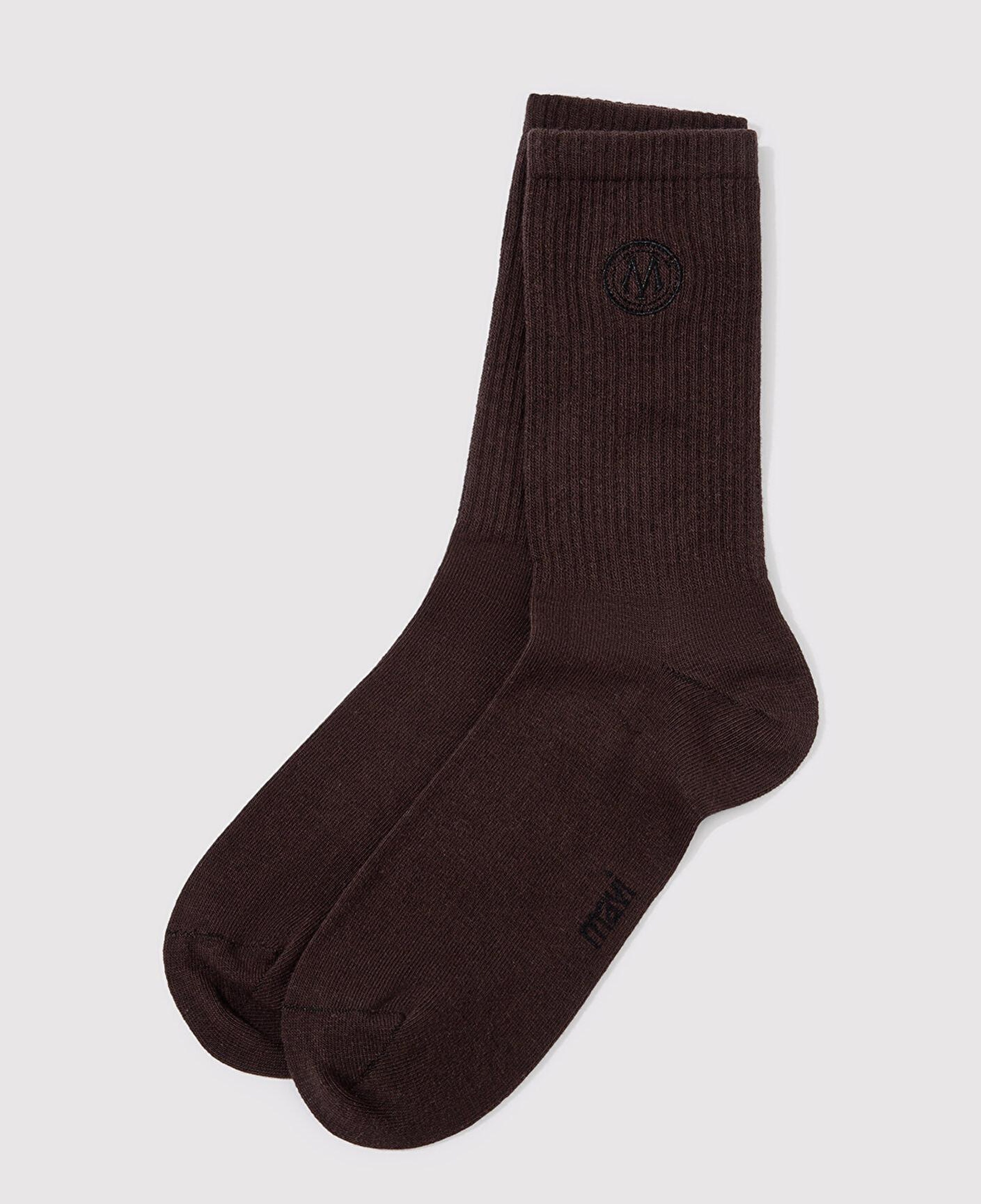 Mavi Mühür Logo Baskılı Kahverengi Soket Çorap 0911756-70246